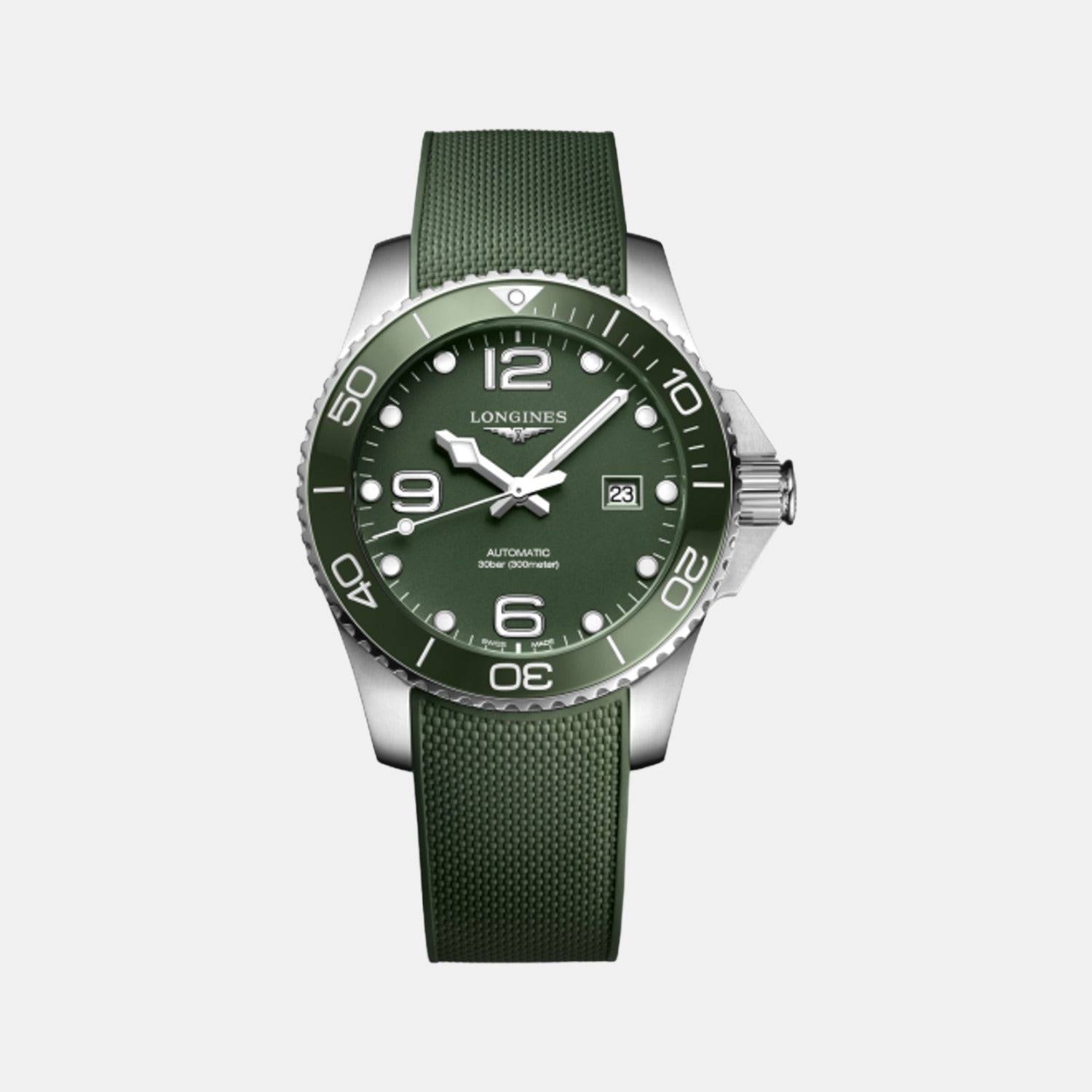 Longines Hydroconquest Men Automatic Green Dial Analog Silicone Watch L37824069