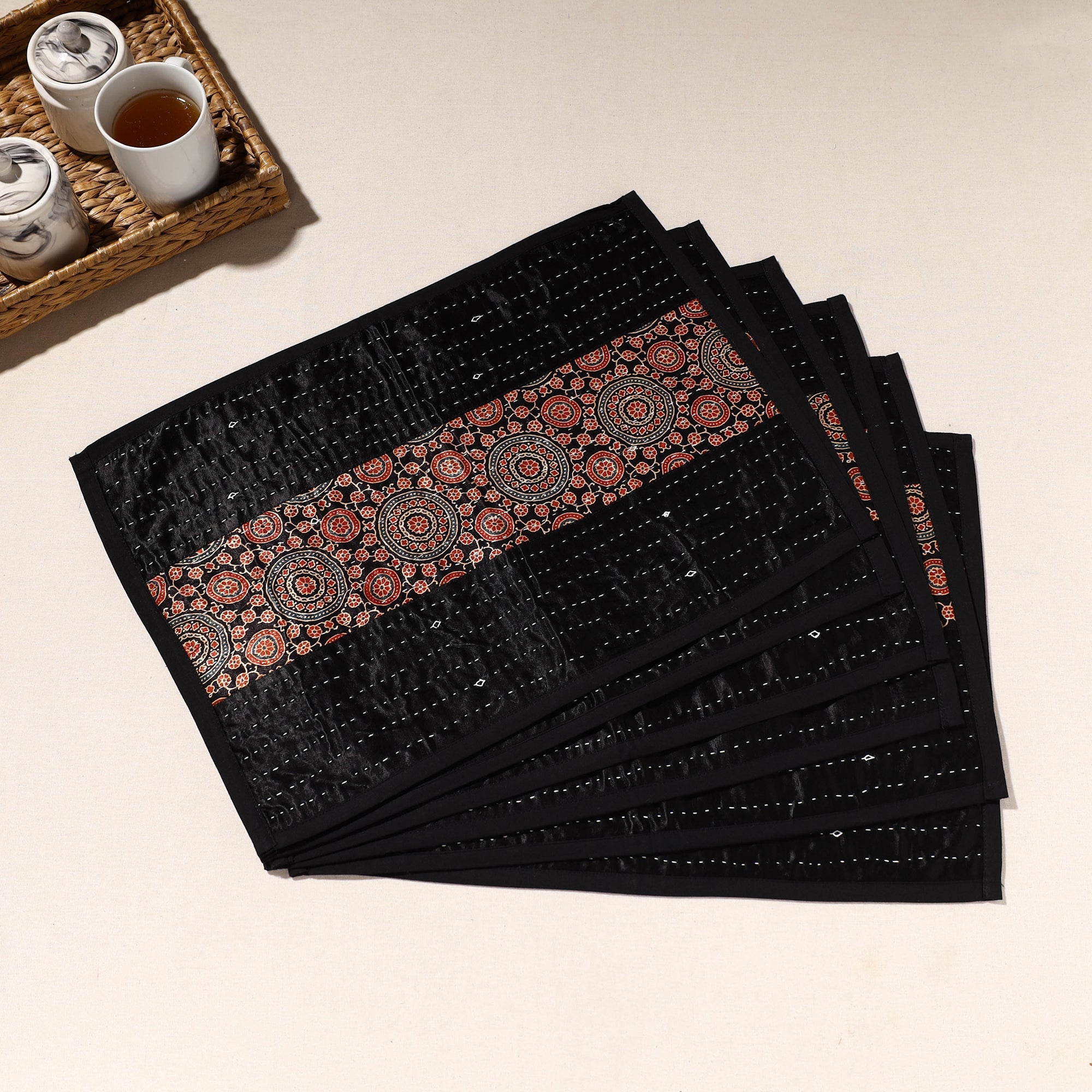 KACHCHH JI CHHAAP Black - Kutch Tagai Embroidered Mashru Silk Table Mats (SO6) 31