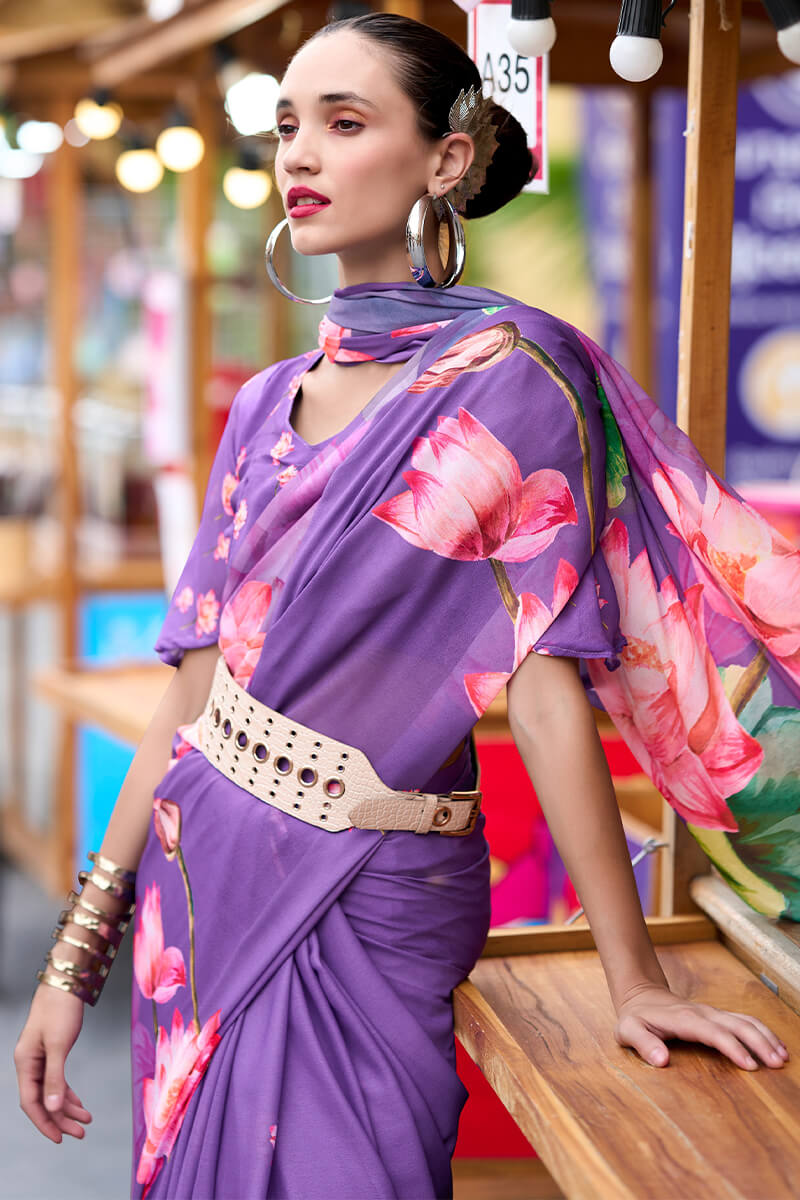 Rajpath Opulent Lavender Digital Printed Georgette Saree With Prominent Blouse Piece - view 2