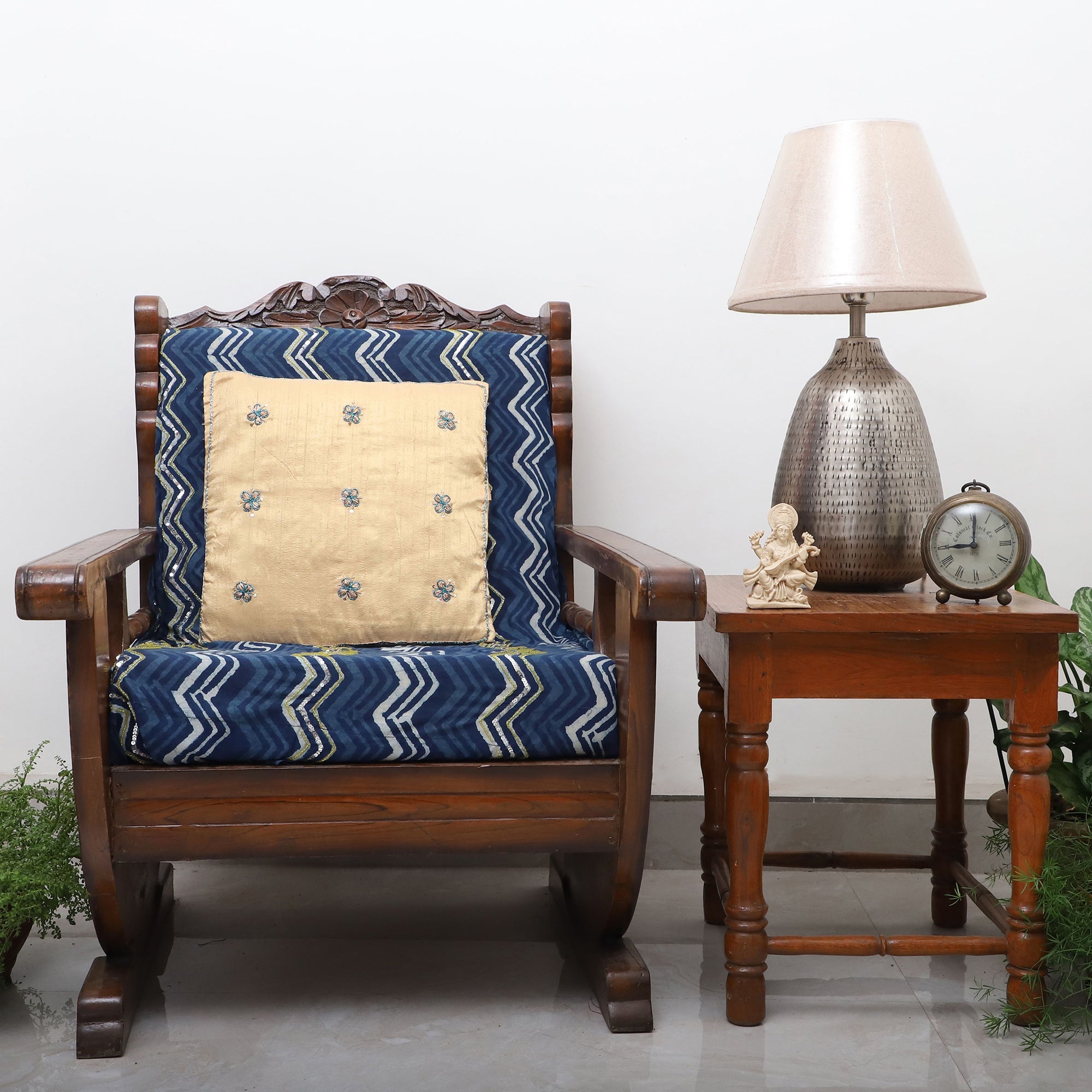TICS Beige - Flower Butas - Zardozi Hand Embroidered Raw Silk Cushion Cover (Set of 2) - view 2