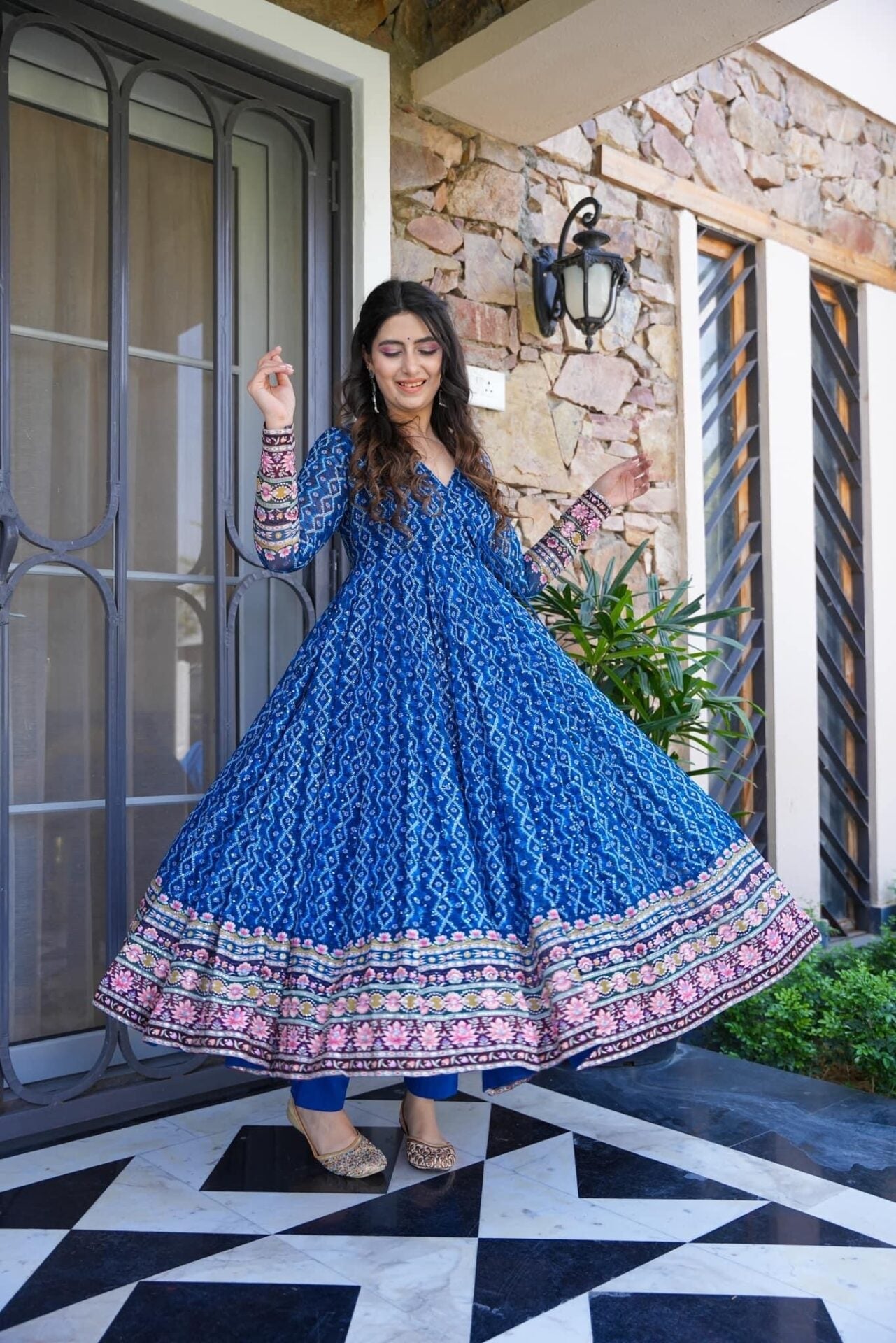 Idaho-o jasmine blue embroidered georgette suit set - view 2