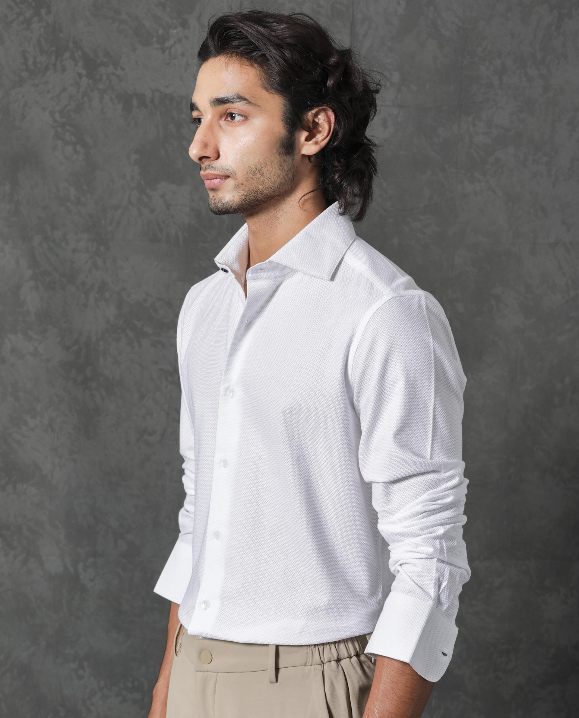 Rare Rabbit Men's Comb White Cotton Fabric Full Sleeves Solid Shirt - view 5
