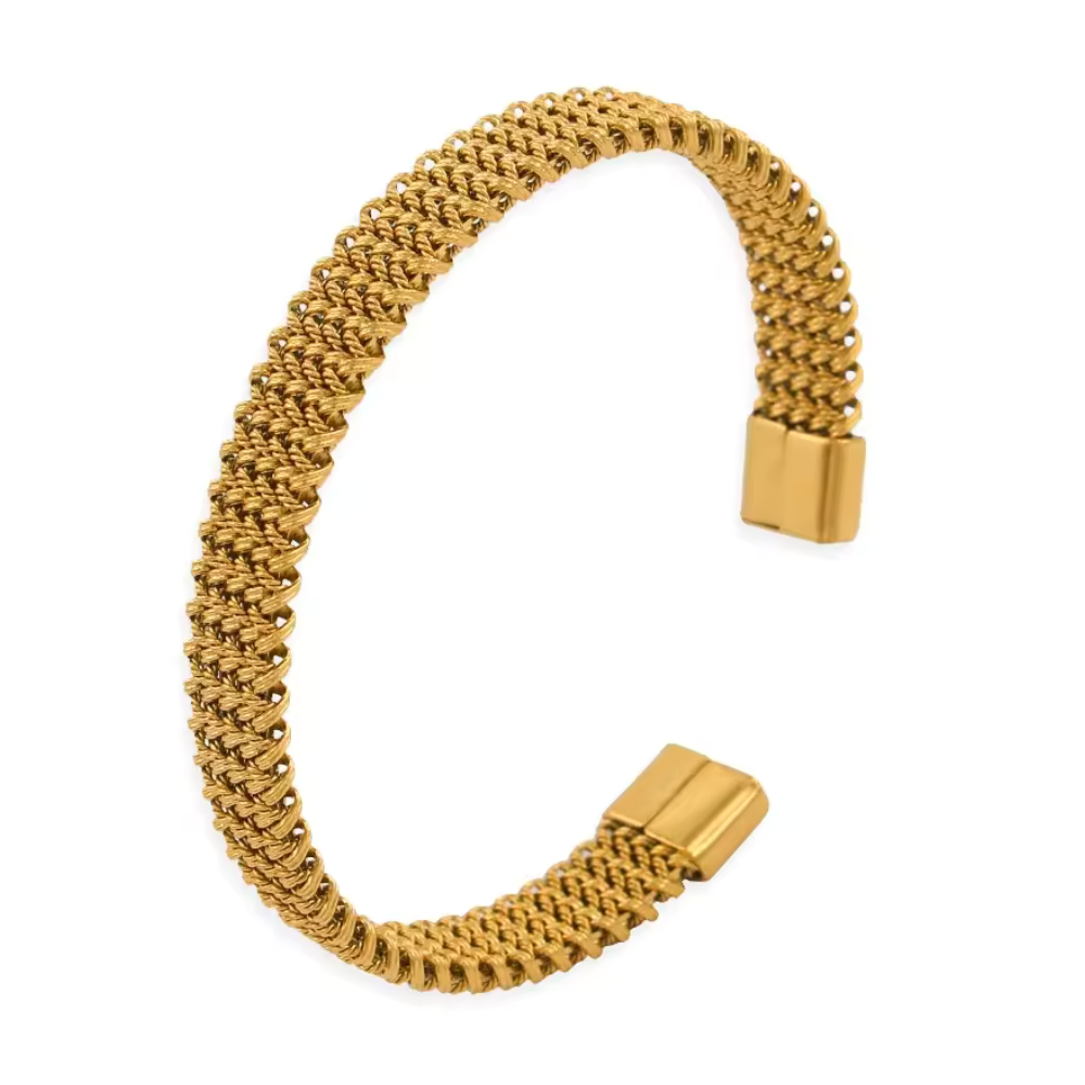 Branta Stainless Steel Braided Flat C-shaped opening Bracelet For Men - view 2