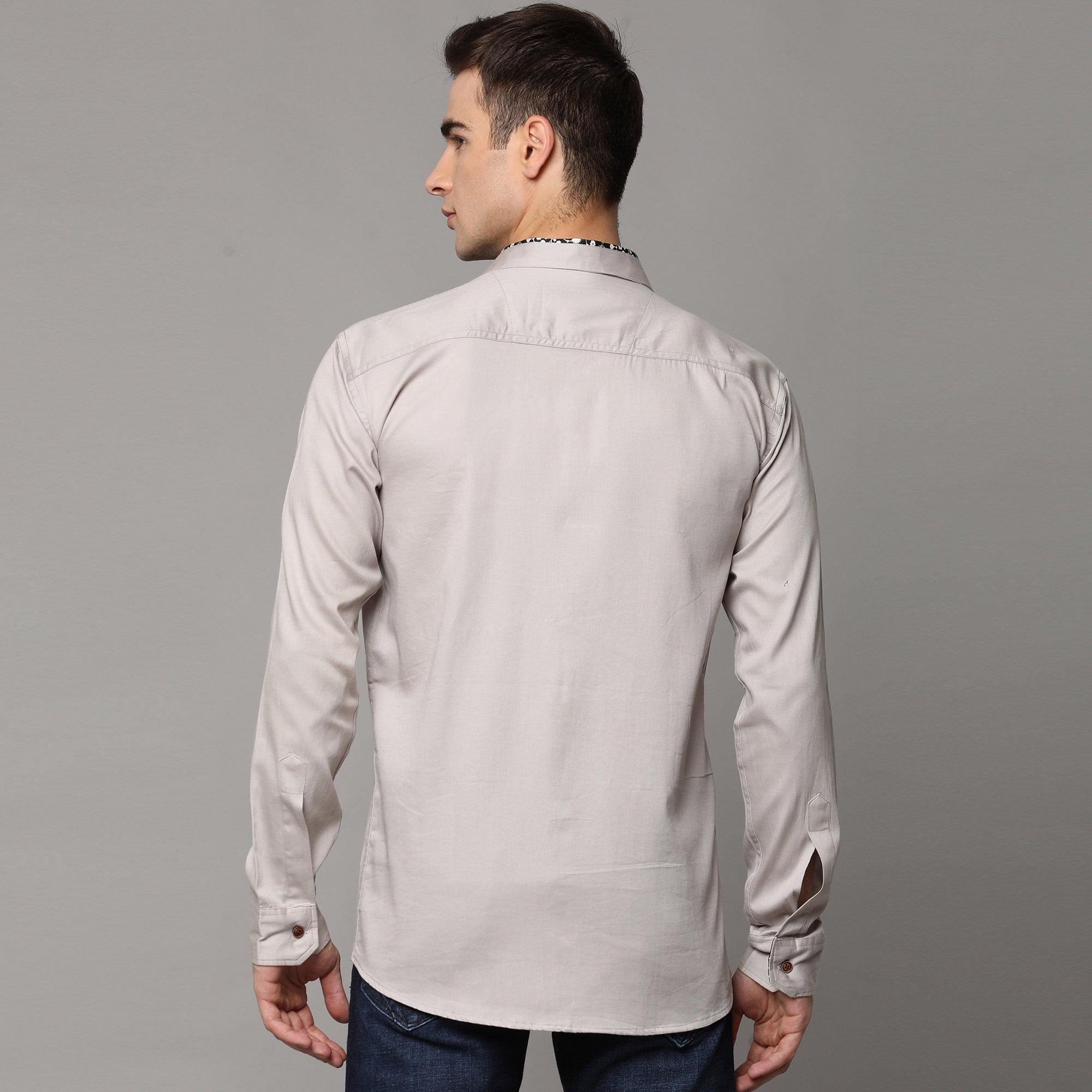 Peachmode Light Grey Solid Pure Cotton Men's Shirt - view 4