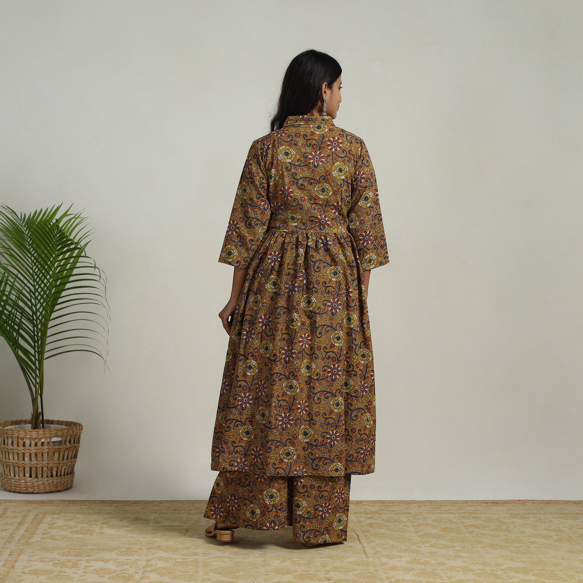 ITOKRI CASUALS Brown - Flared Cotton Block Print Kalamkari Kurta Set 08 - view 5