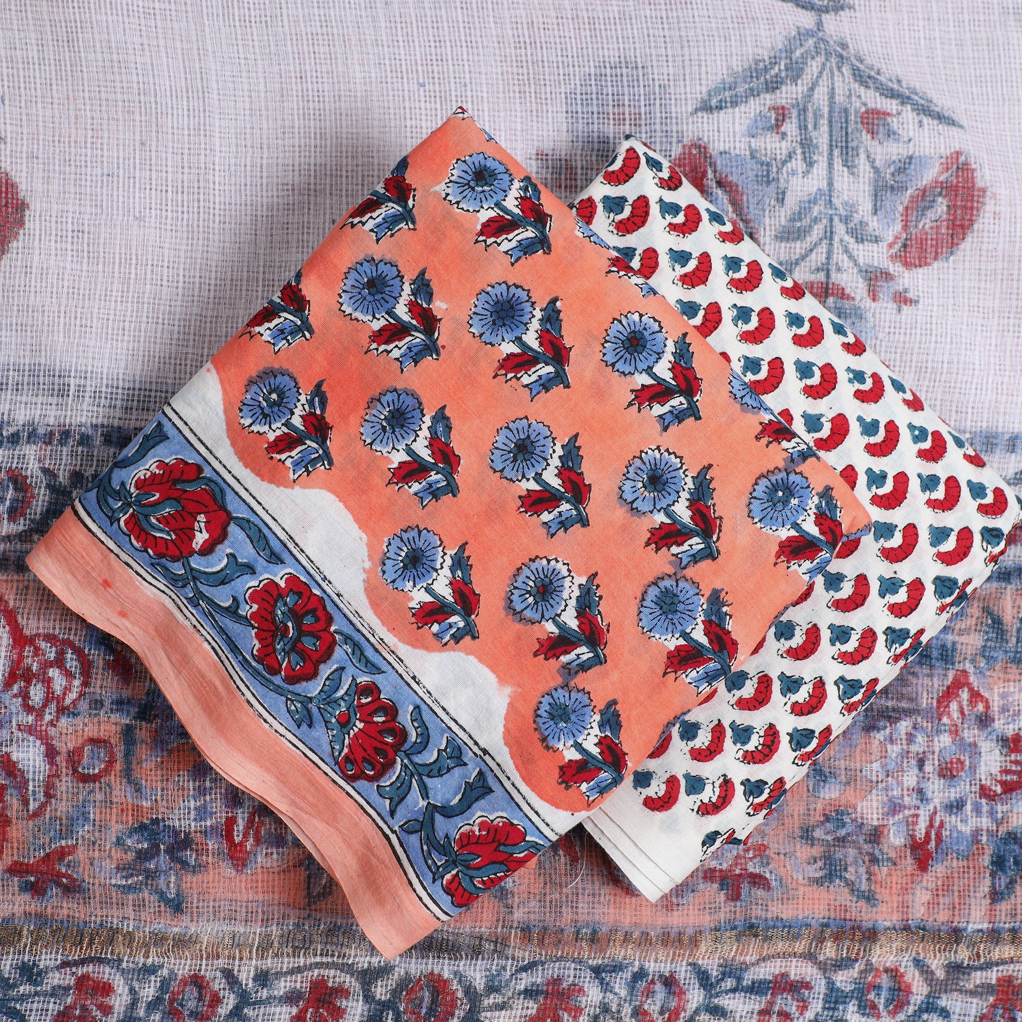 KUSUMLATA 3pc Sanganeri Block Printed Cotton Suit Material with Kota Doria Dupatta 11 - view 2