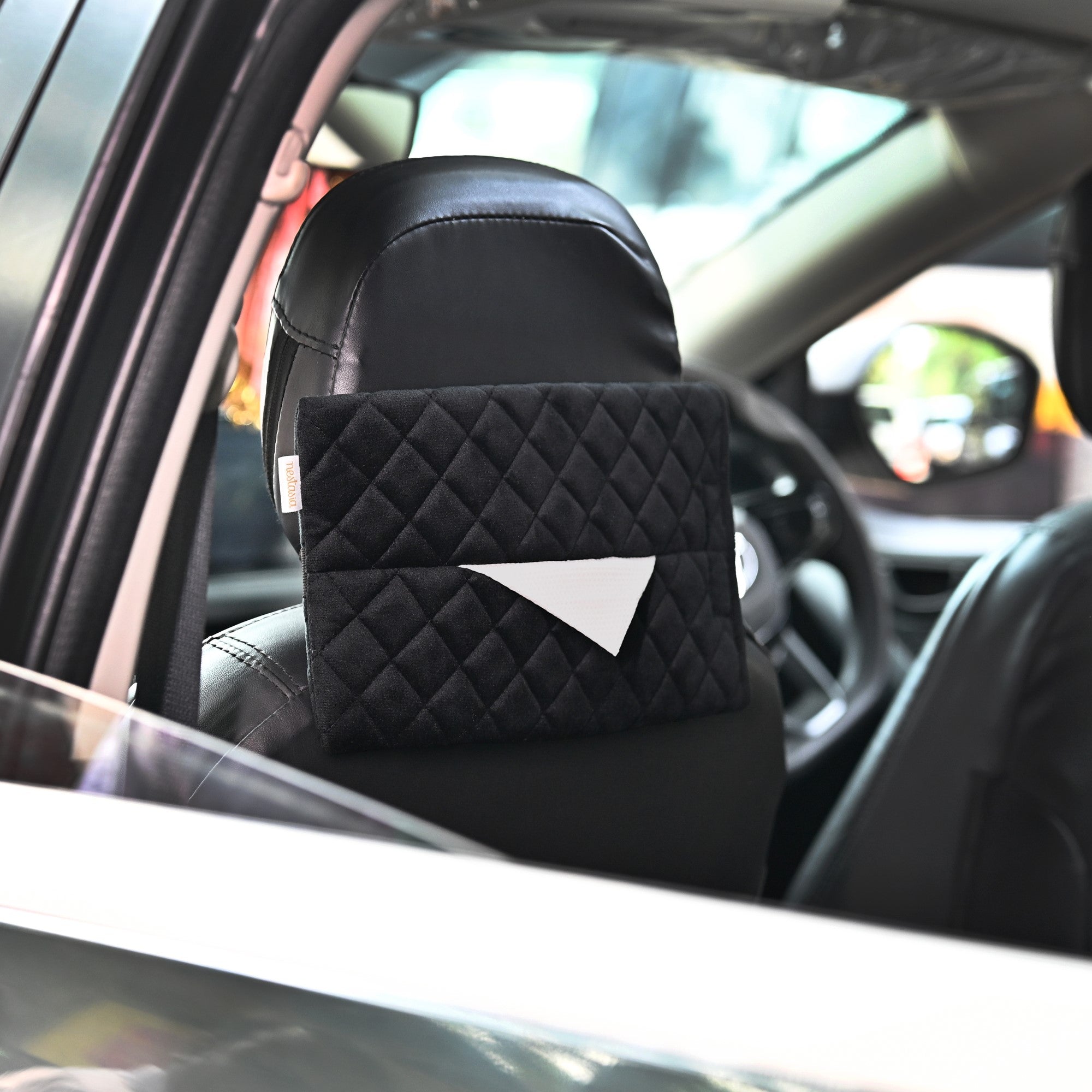 Nestasia Black Quilted Car Tissue Paper Holder Set Of 2