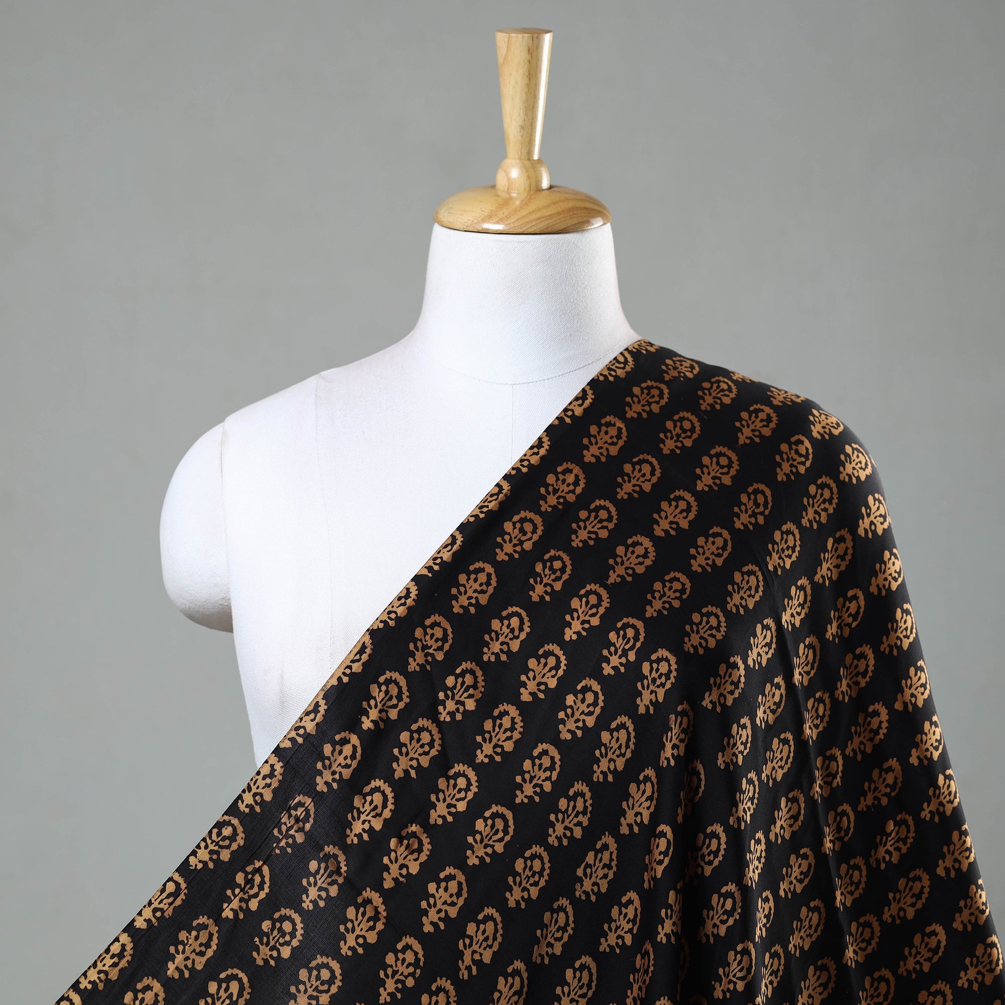 BAGH PRINTS BY MOHAMMED RAFIK KHATRI Black - Bagh Block Printed Modal Silk Fabric