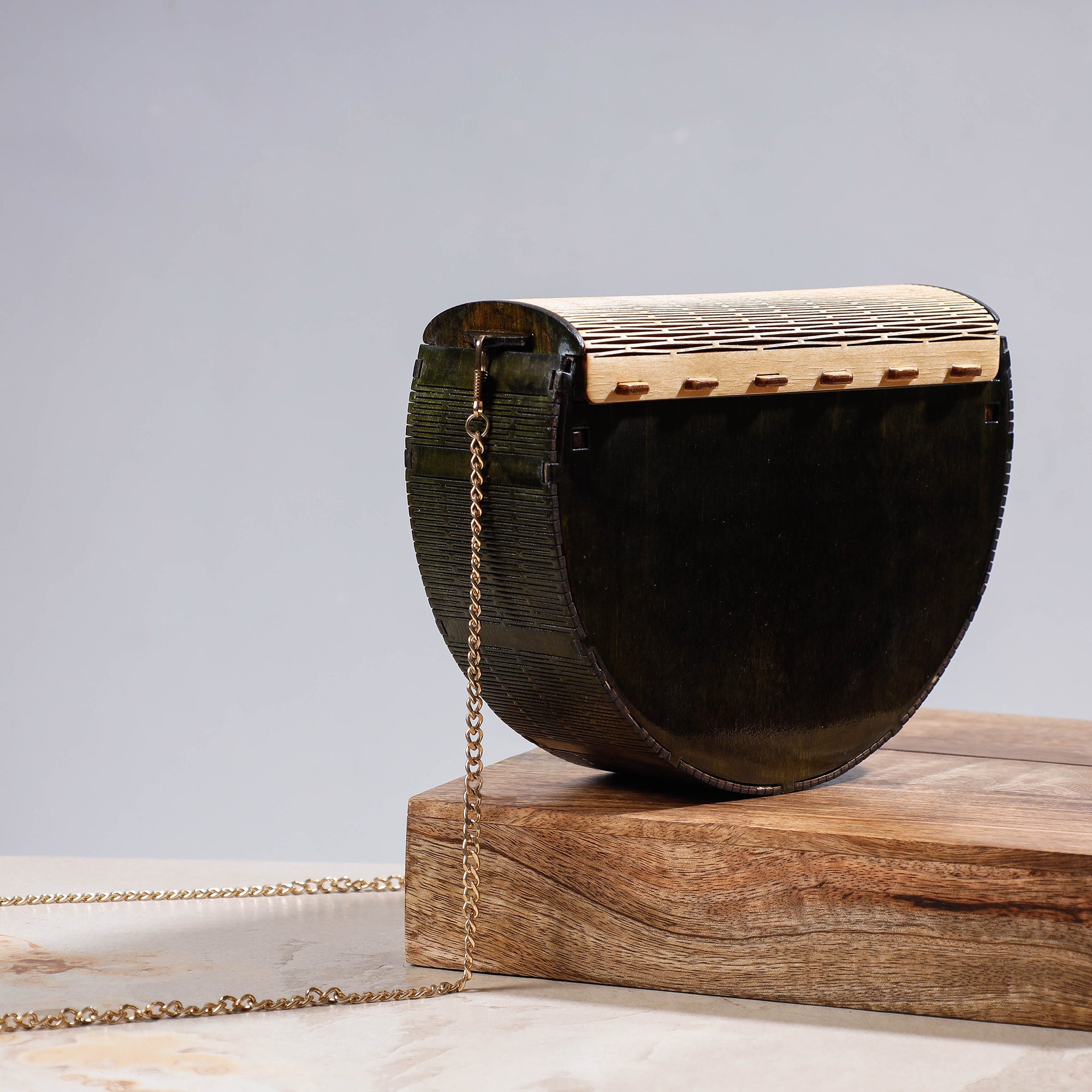 NABARD - ARTISAN CONNECT Black - Handcrafted Birch Wooden Sling Bag - view 2