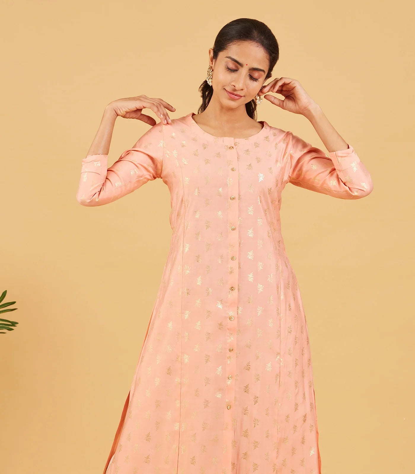 RmKV Pastel Peach Foil Printed Kurta - view 3