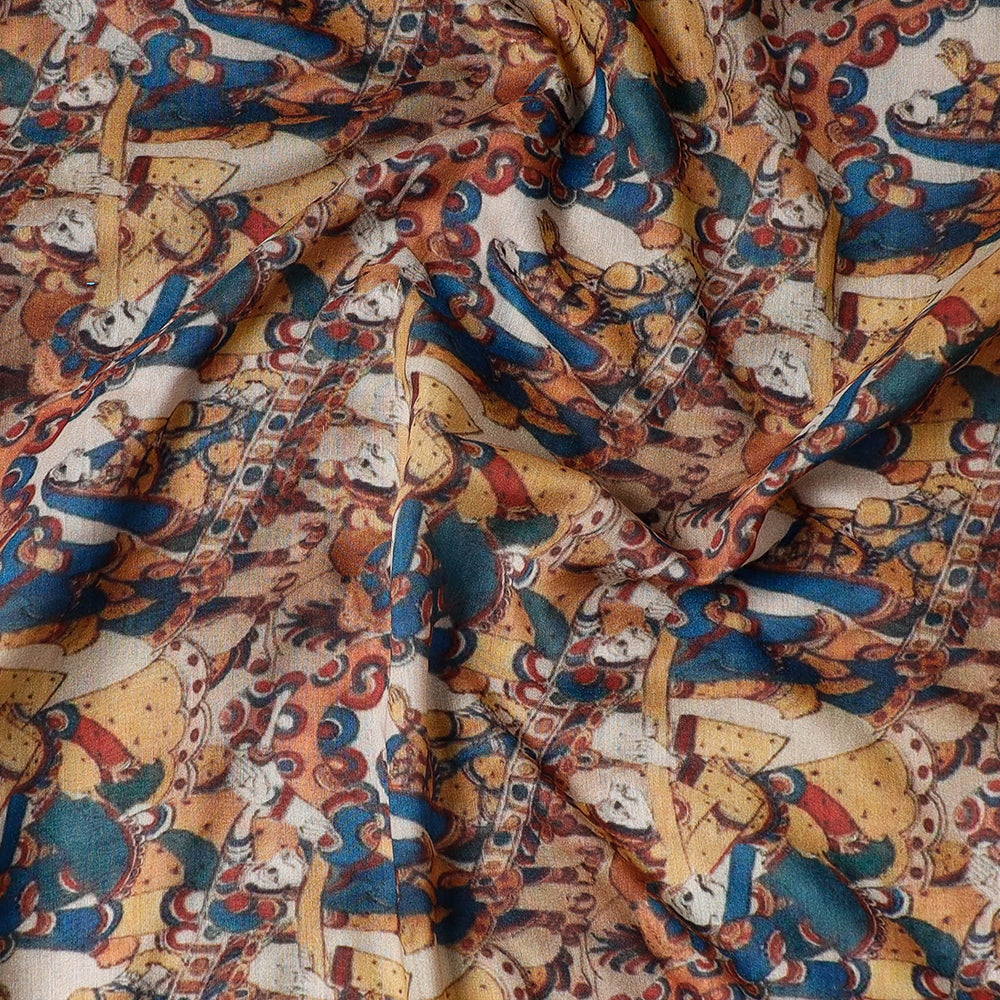 SOUTH KARGHA Brown - Handpainted Srikalahasti Kalamkari Pen Work Chanderi Silk Precut Fabric (1.6 meter) - view 2