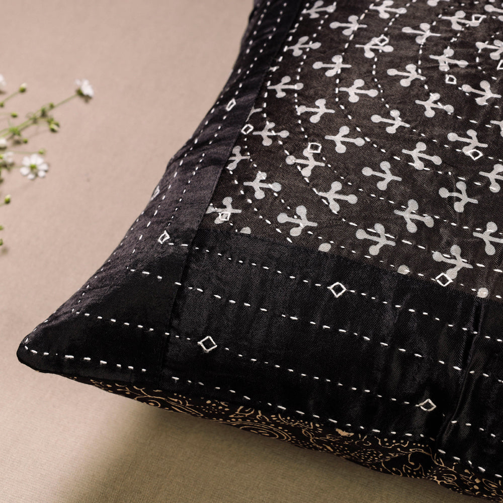 KACHCHH JI CHHAAP Black - Kutch Embroidered Ajrakh Mashru Silk Cushion Cover (16 x 16 in) - view 2