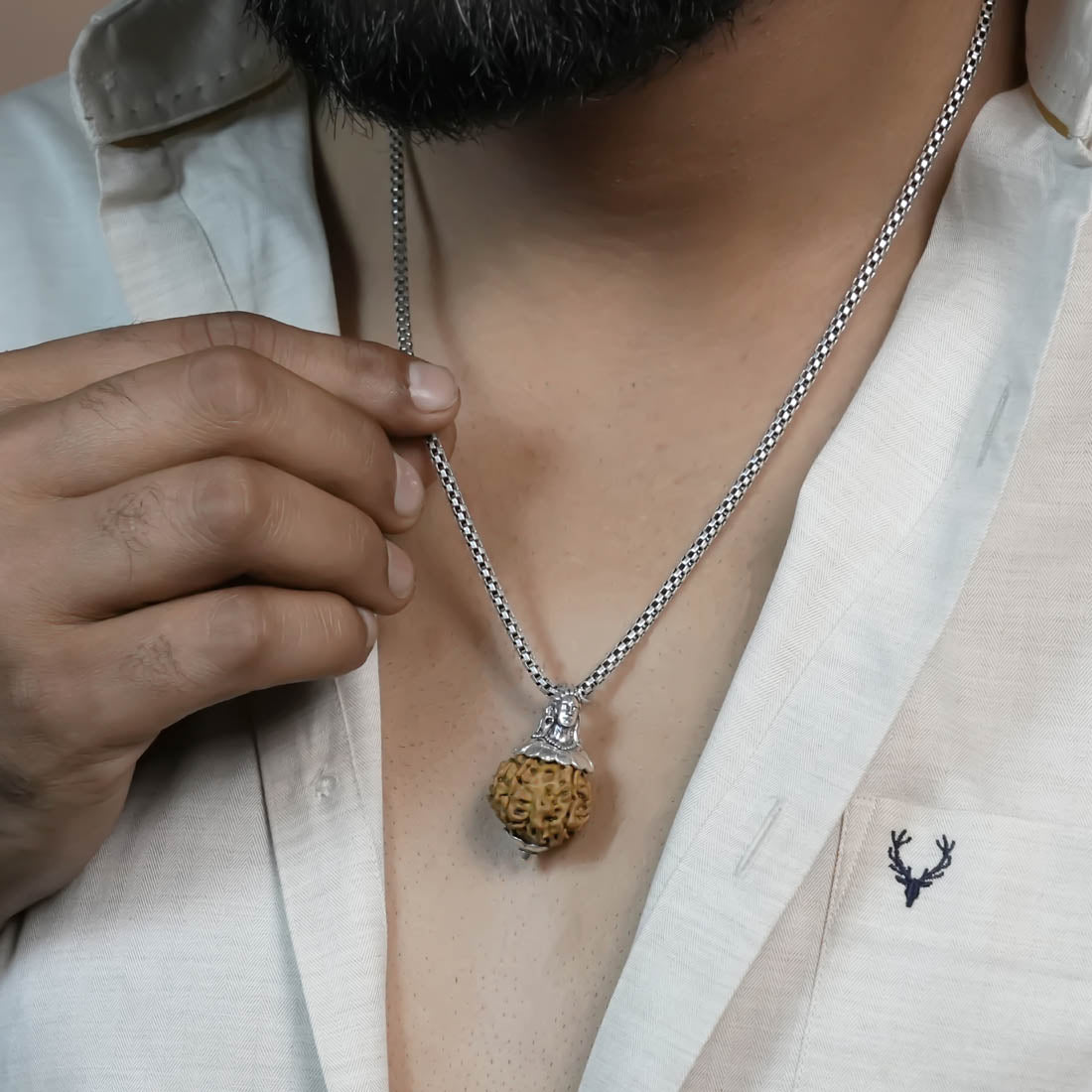 Prinjal Jewellers Adiyogi Pendant (8 Mukhi Nepali Rudraksha) With Chain - view 3