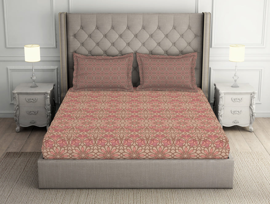 Spaces India Floral Pink Salt - Light Pink 100% Cotton Double Bedsheet - Queens Garden By Spaces
