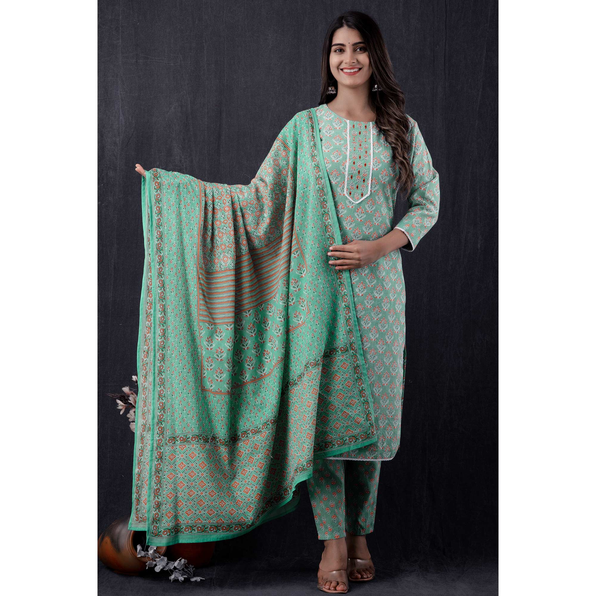 BlackTree green-jaipuri-printed-pure-cotton-suit - view 4