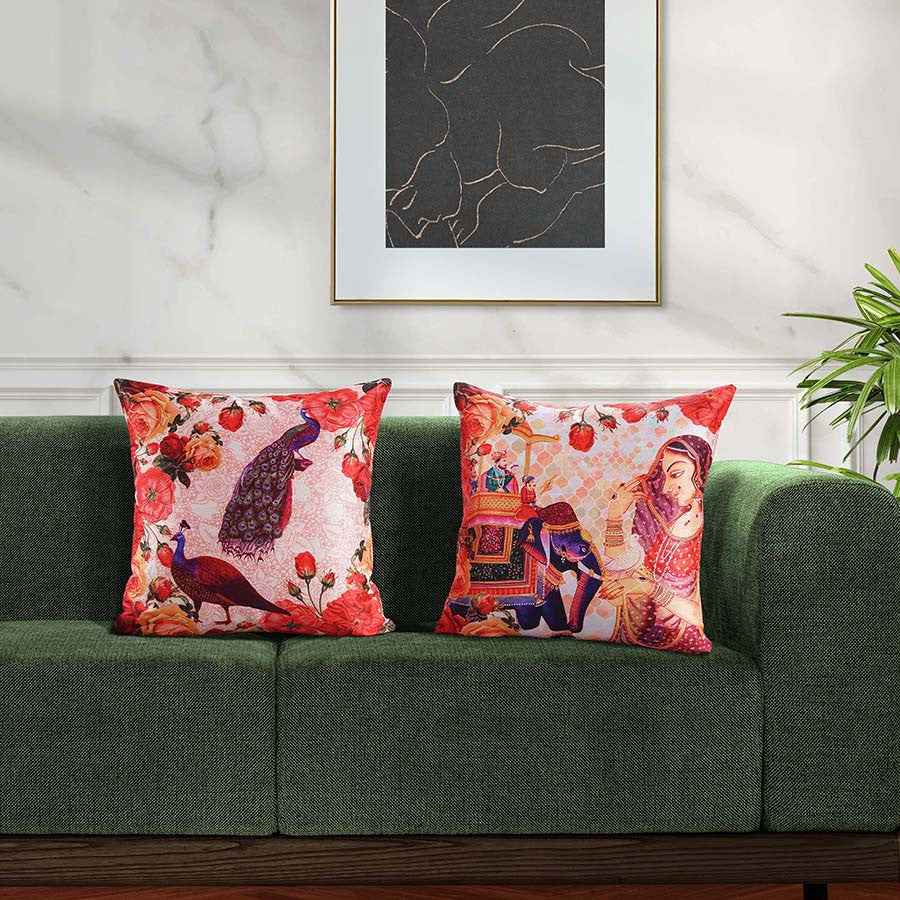 Swayam India Digital Printed Dupion Cushion Covers-5269