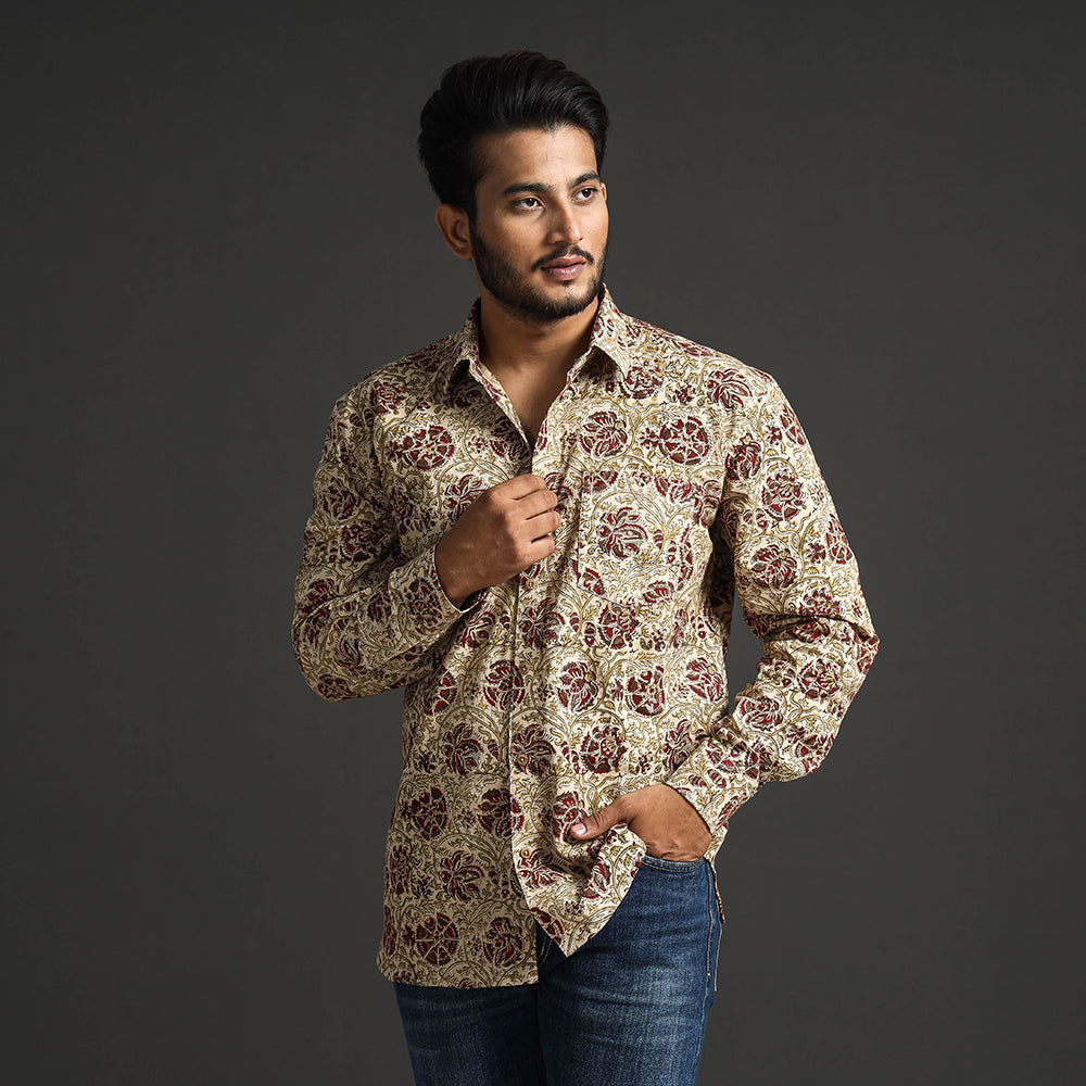 ITOKRI CASUALS Beige - Premium Pedana Kalamkari Block Printed Cotton Men Full Sleeve Shirt - view 2