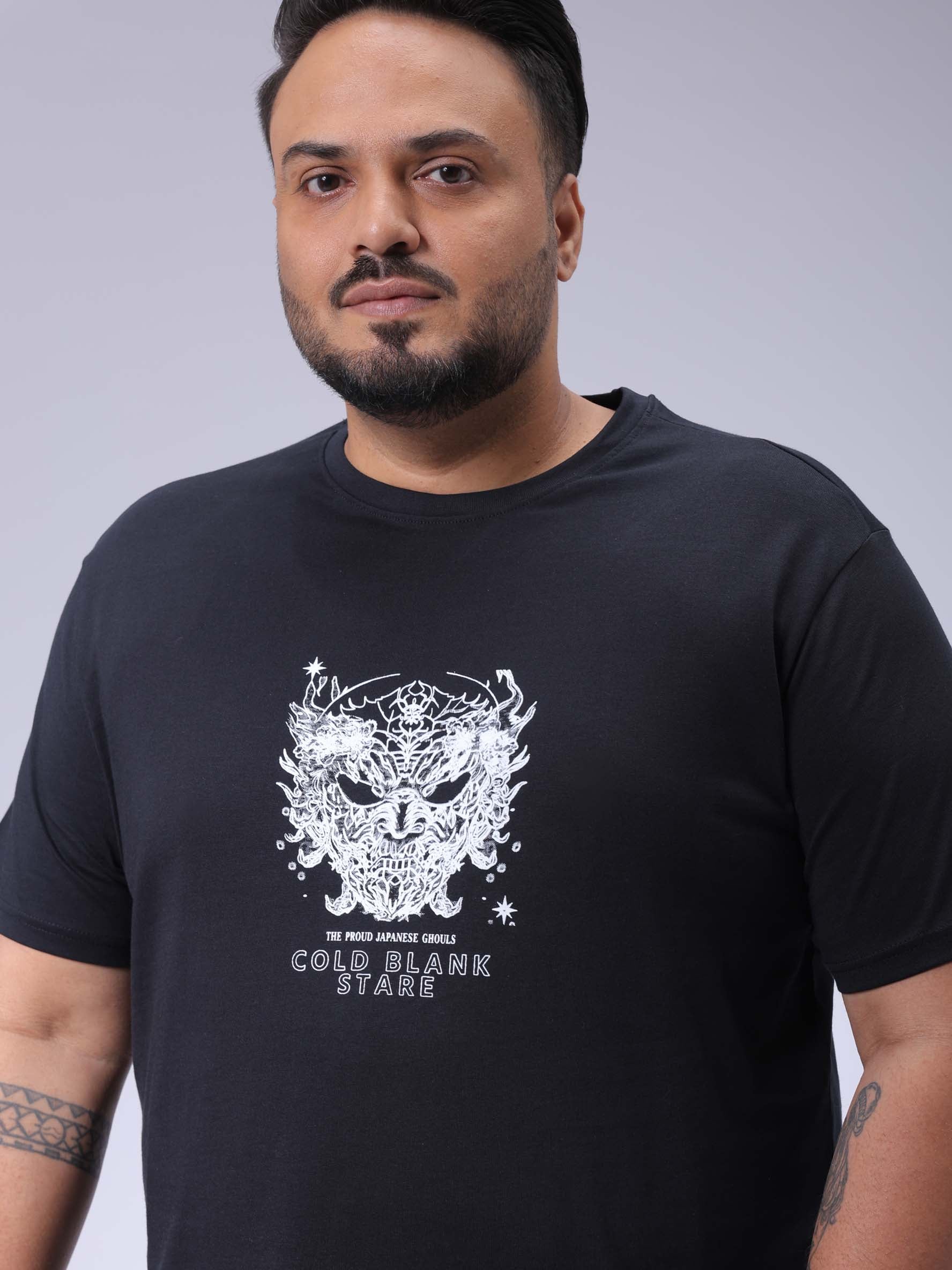 HARDSODA Men's Plus Size Black Regular Fit Printed T-Shirt