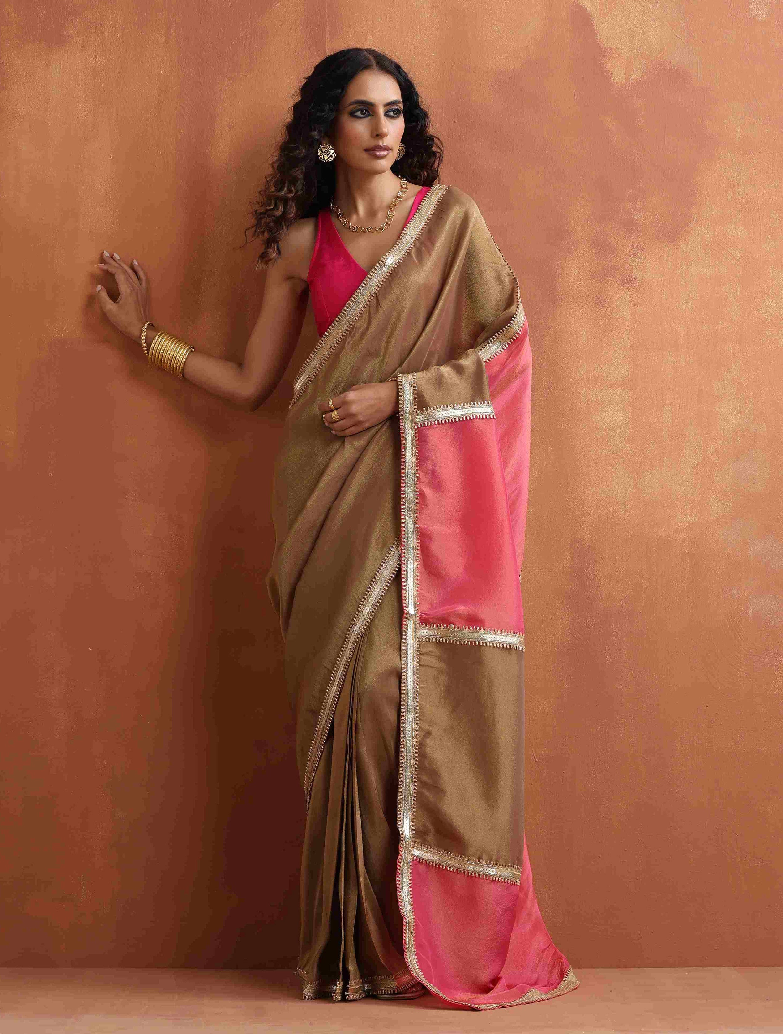 trueBrowns Bronze Tissue Ready To Wear Saree – Women's