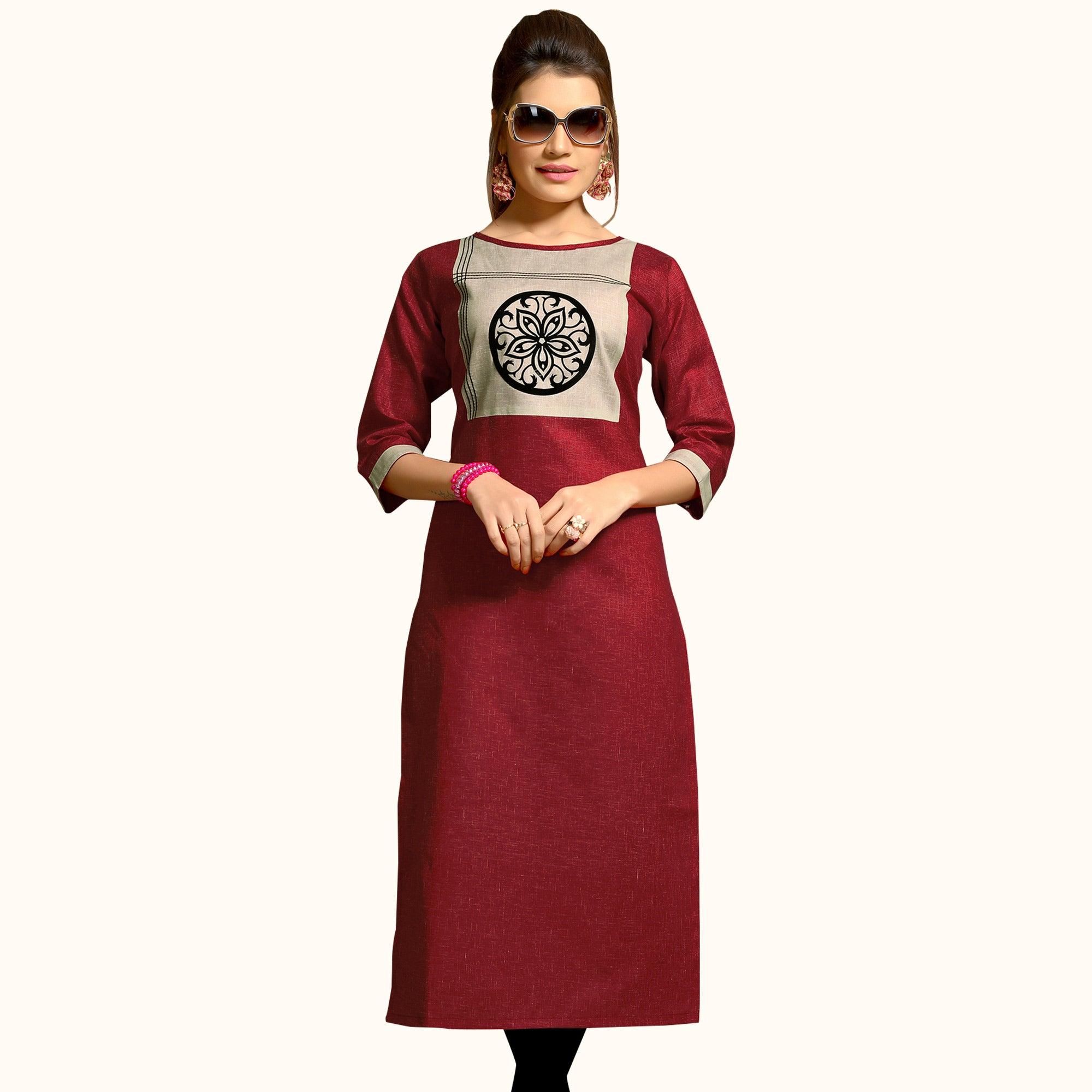 Peachmode Seller Maroon Floral Printed Pure Cotton Kurti