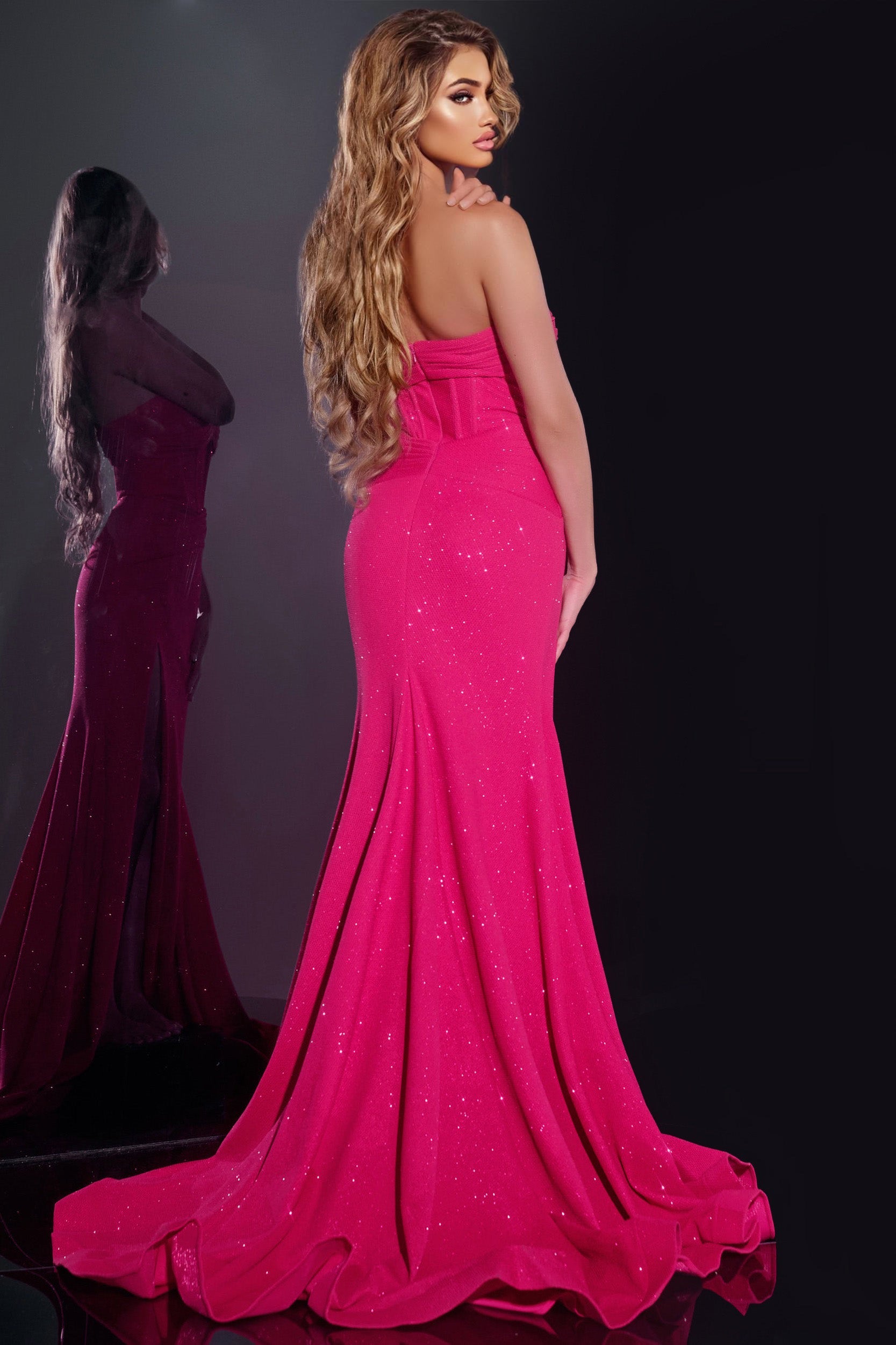 Glitter Fitted Strapless Slit Gown by Jovani 43065 - view 2