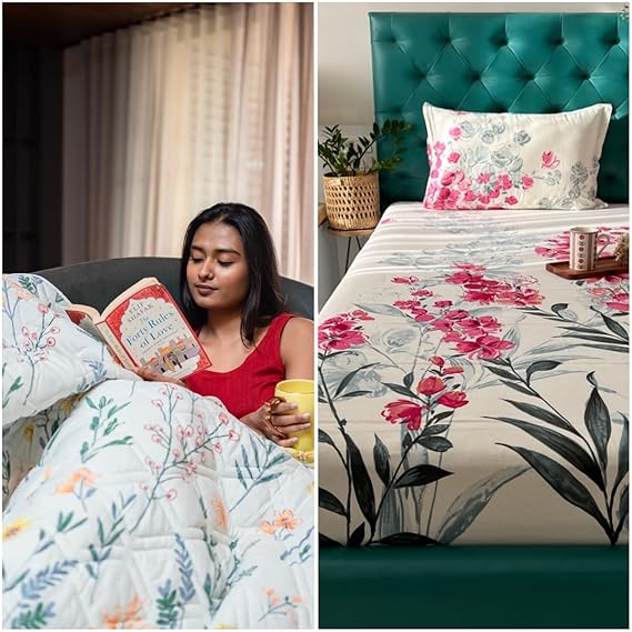 Cotton bedsheet ac – Urban Space -Home Furnishing Store Cotton Bedsheet + AC Blanket Combo Pack - (Combo 26 - France + Majestic Pink bedsheet)