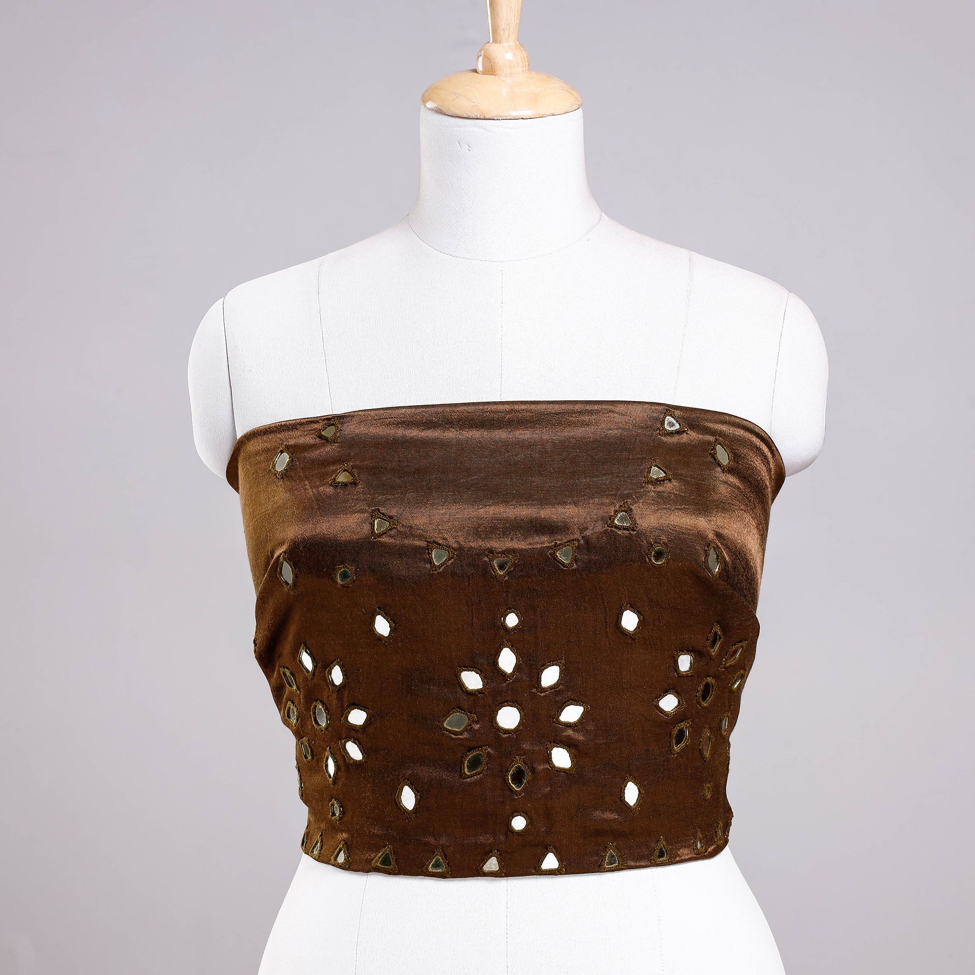 KACHCHH JI CHHAAP Brown - Kutch Mirror Work Mashru Silk Blouse Piece
