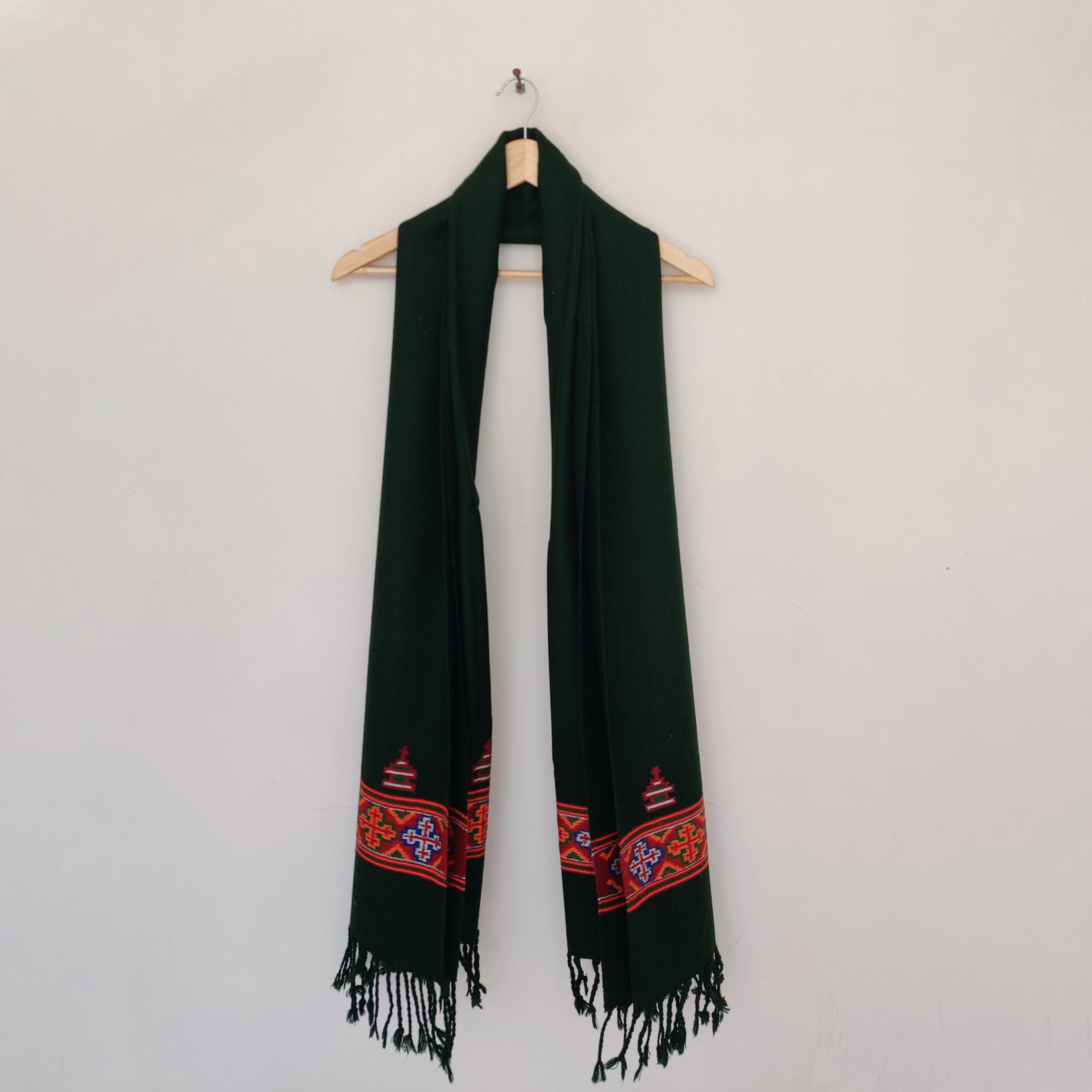 CHARKHA Black Multicolor Handwoven Sheep Wool Kinnauri Stole - view 3