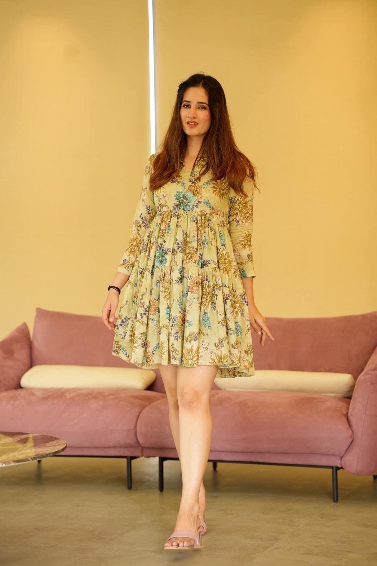 Idaho-o mulmul green floral dress - view 3