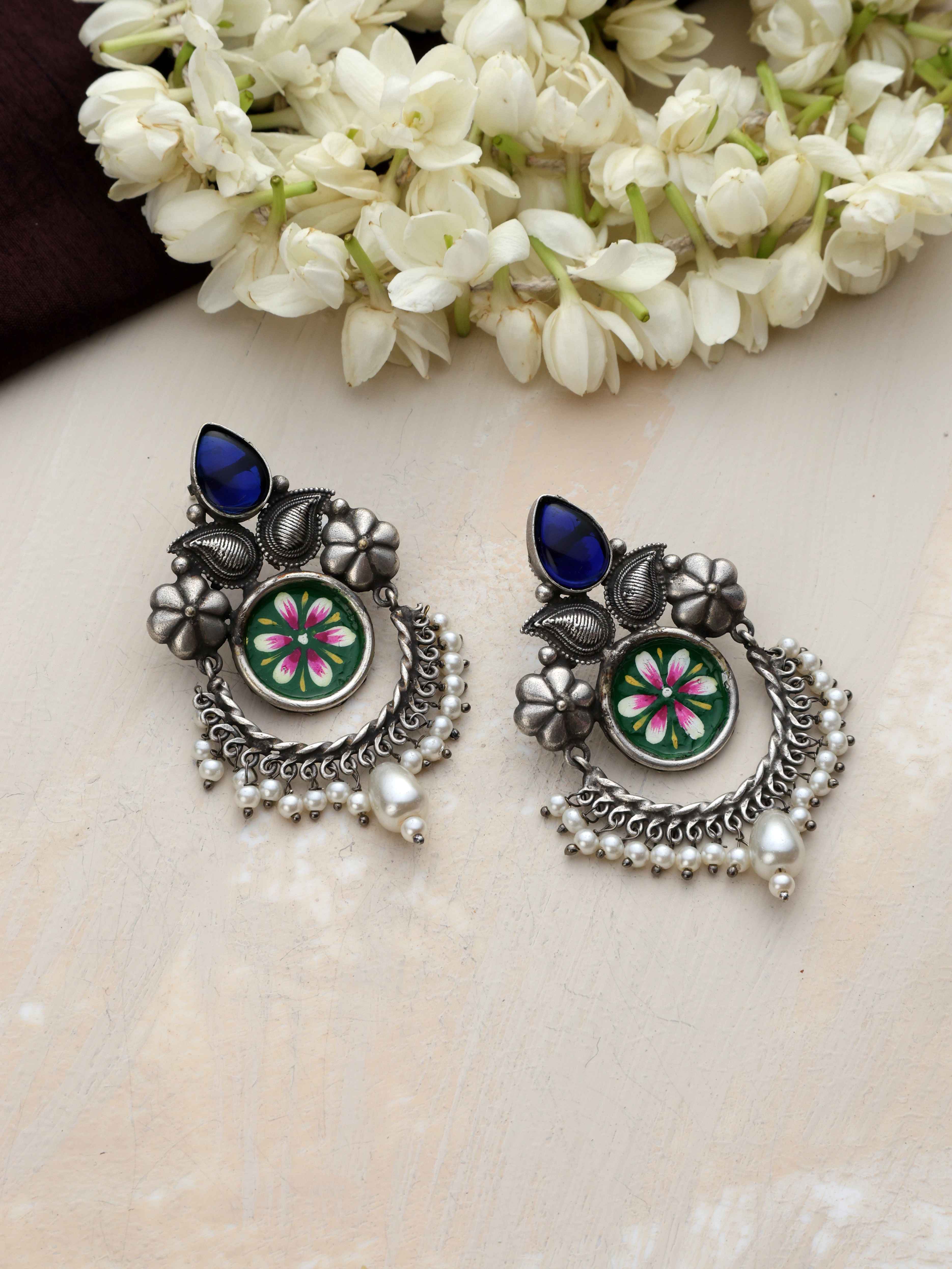 trueBrowns Silver Tone Handpainted Earrings - view 4