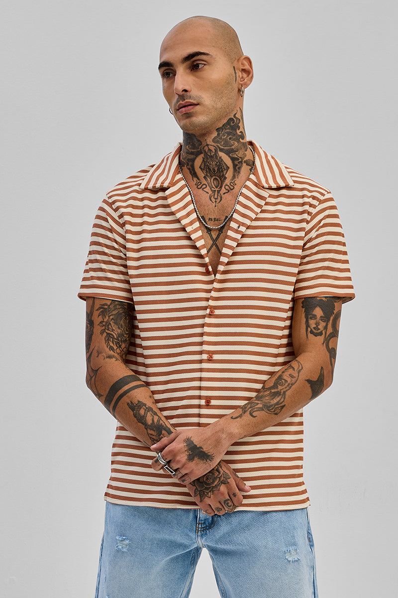 SNITCH Light Brown Stripes Box Fit Shirt
