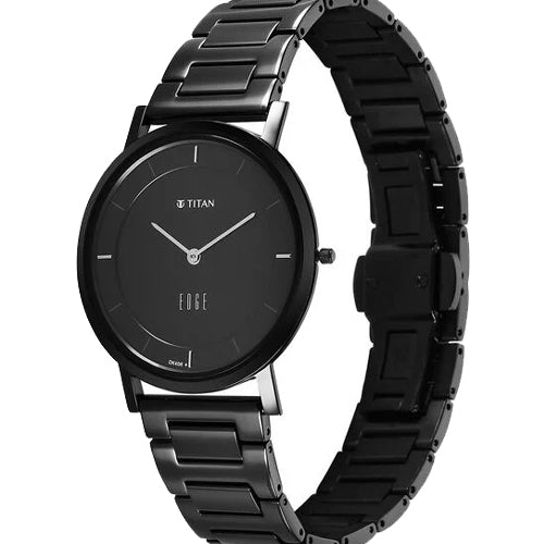 Titan Edge Quartz Analog Black Dial Black Stainless Steel Strap Watch For Men 38.4mm NT1595NM01 - view 2