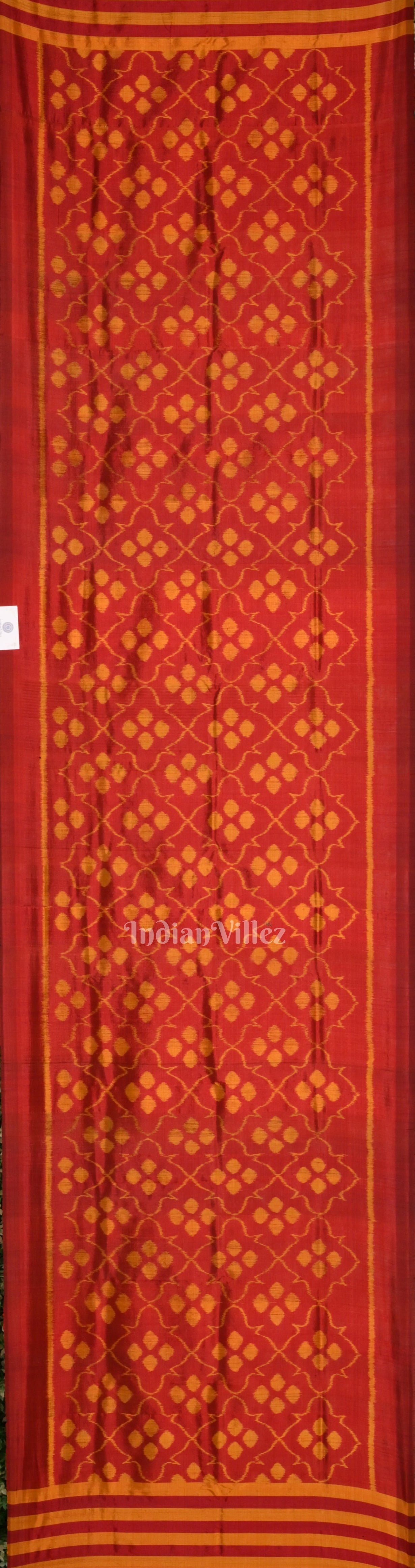 IndianVillèz Red Mustard Yellow Odisha Ikat Pure Sambalpuri Silk Stole