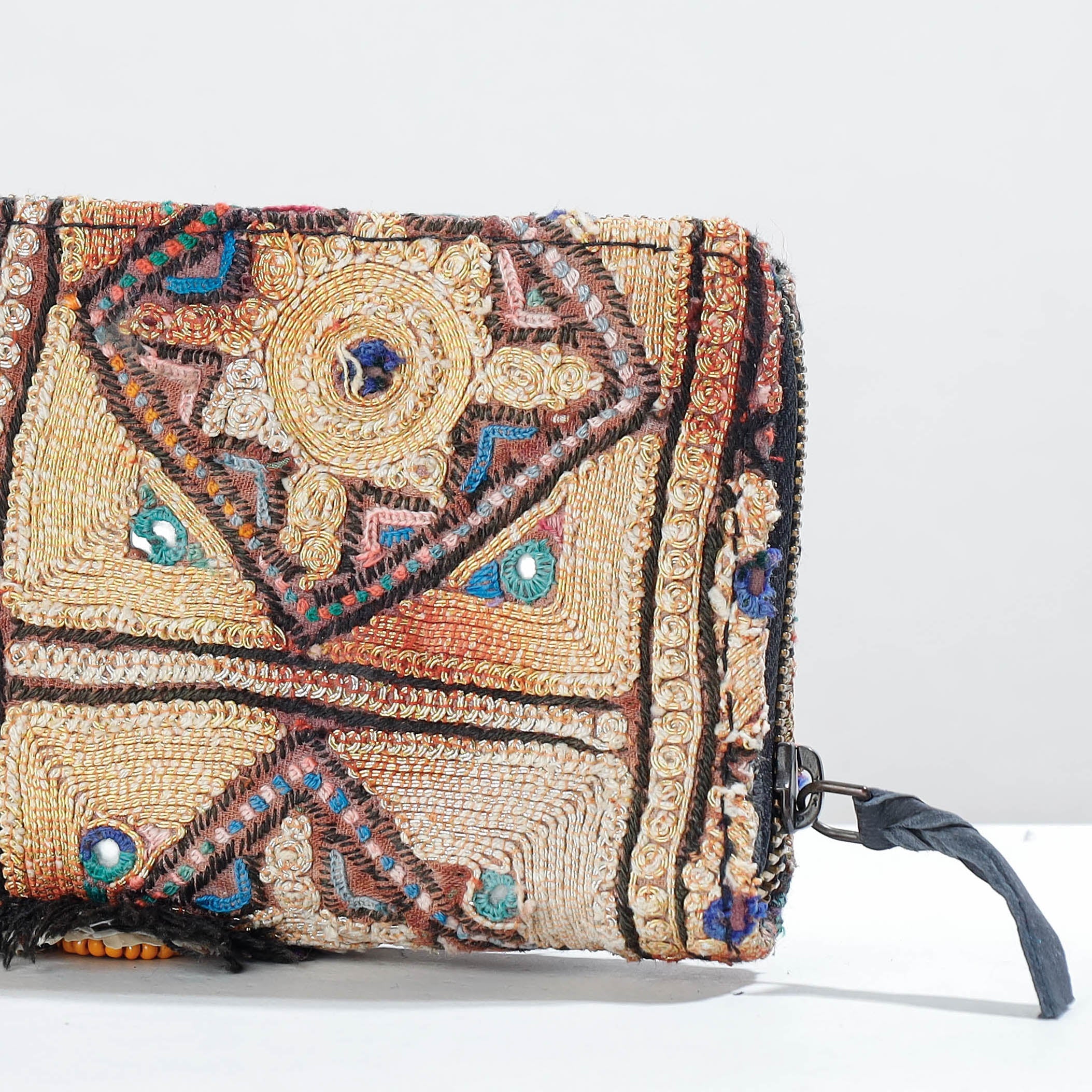 KACHCHH JI CHHAAP Beige - Banjara Vintage Embroidery Mirror Work Wallet - view 2