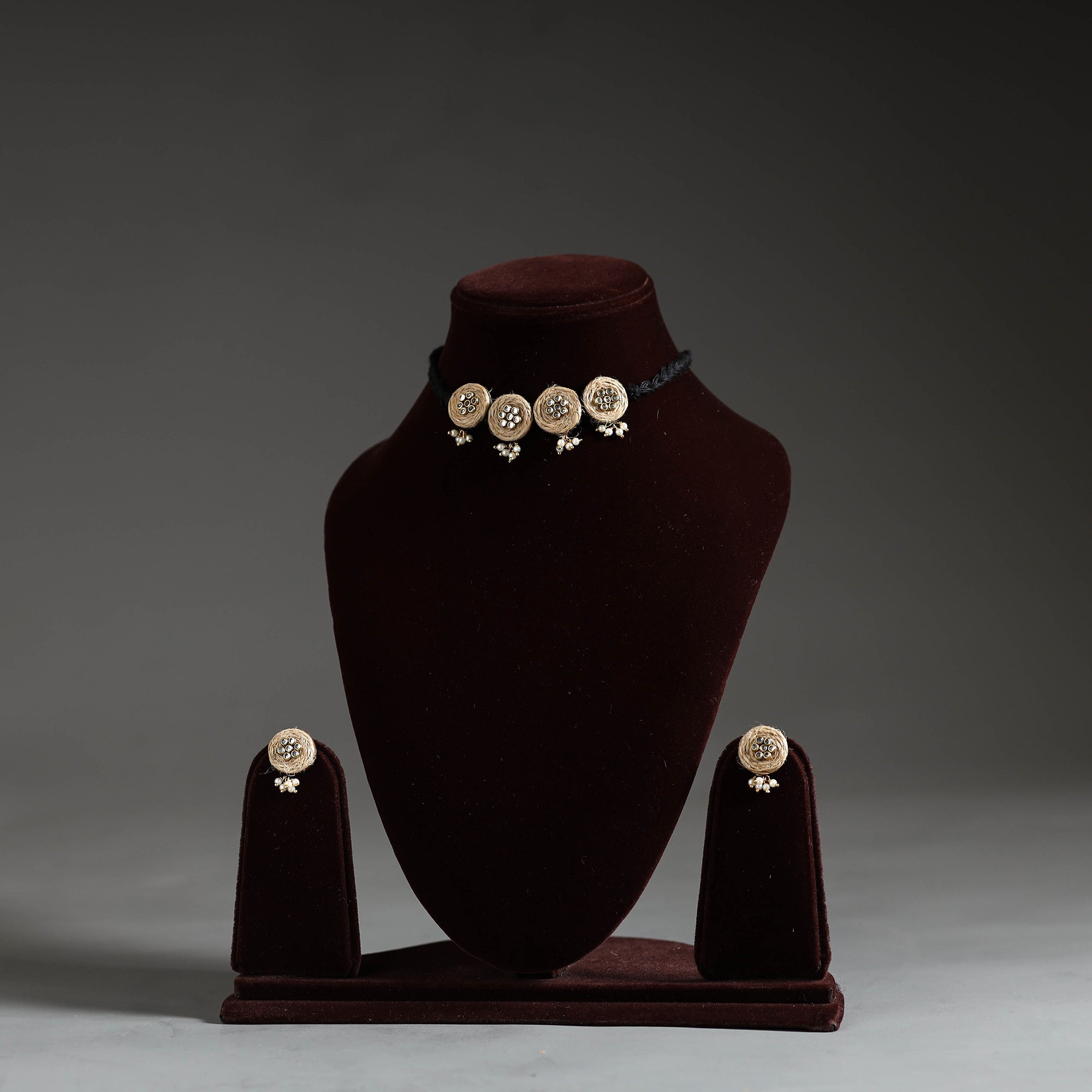 DIVINE GUIDANCE CREATIONS Handmade Kundan & Beadwork Jute Choker Necklace Set 11