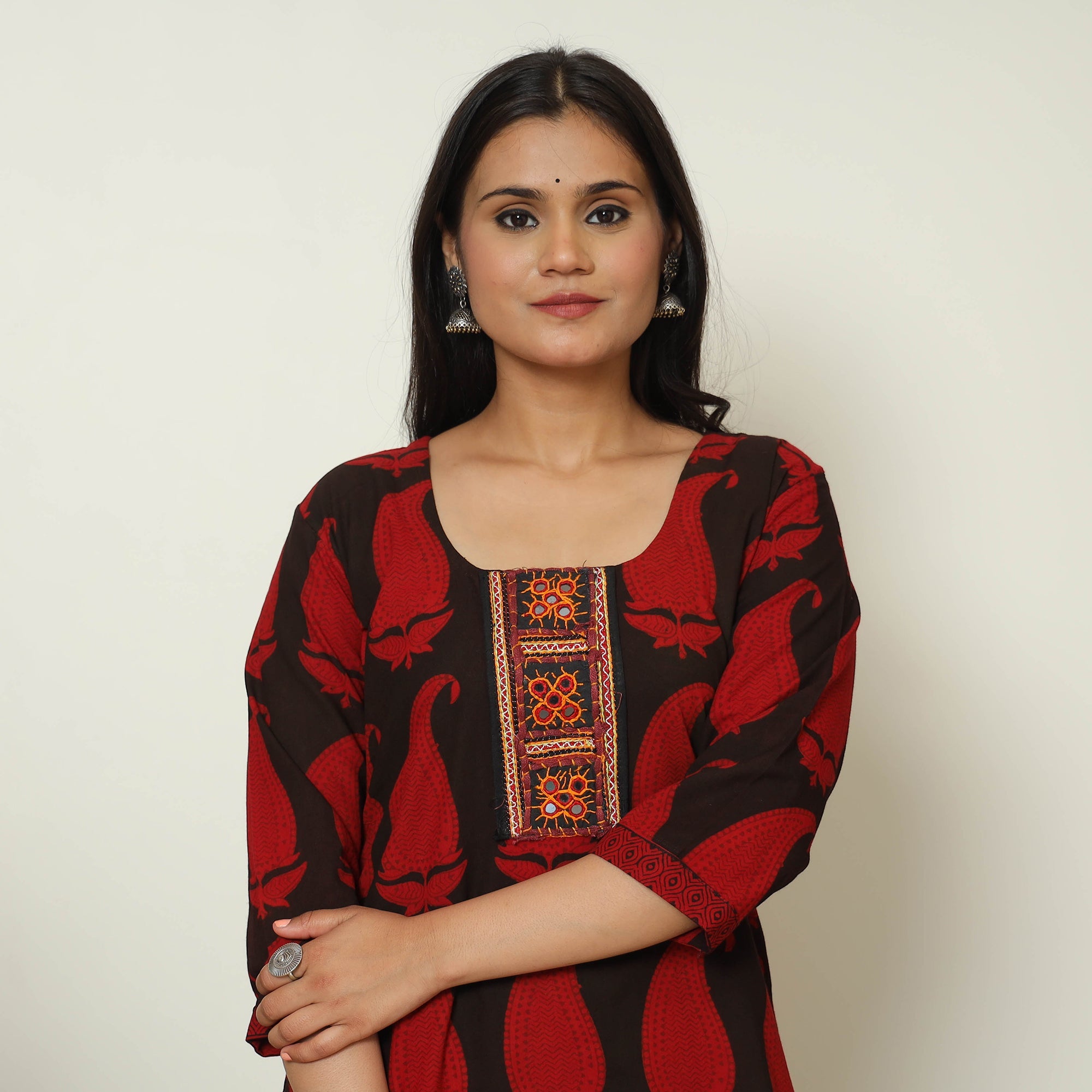 ITOKRI CASUALS Black - Block Print Cotton Patchwork Straight Bagh Kurta 13