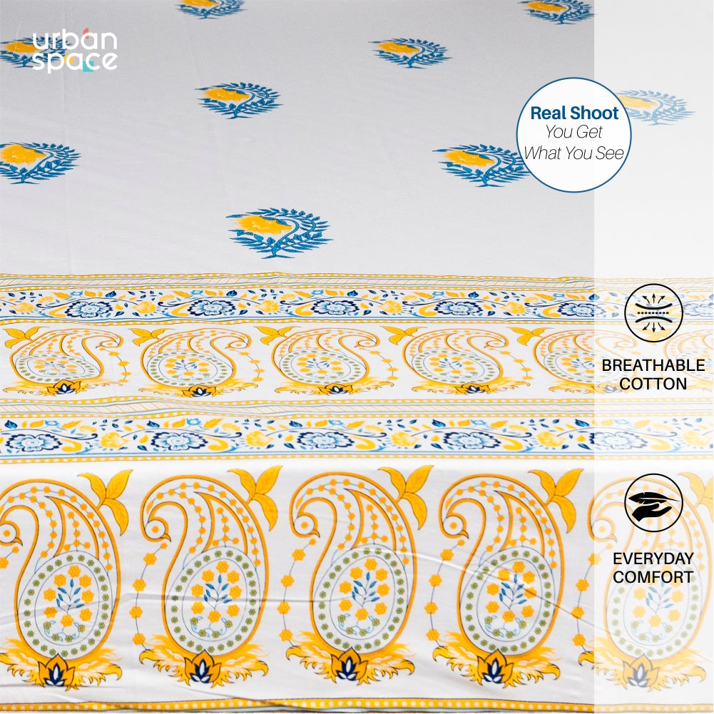 Urban Space -Home Furnishing Store Regal Collection - Breathable 200 TC 100% Pure Cotton Bedsheet with Pillow Cover, Ethnic Motif - Yellow - view 5