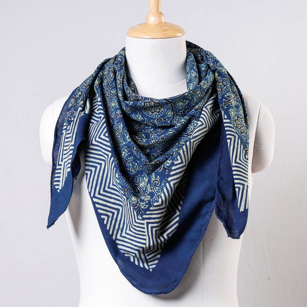 KACHCHH JI CHHAAP Blue - Ajrakh Block Printing Cotton Scarf from Kutch
