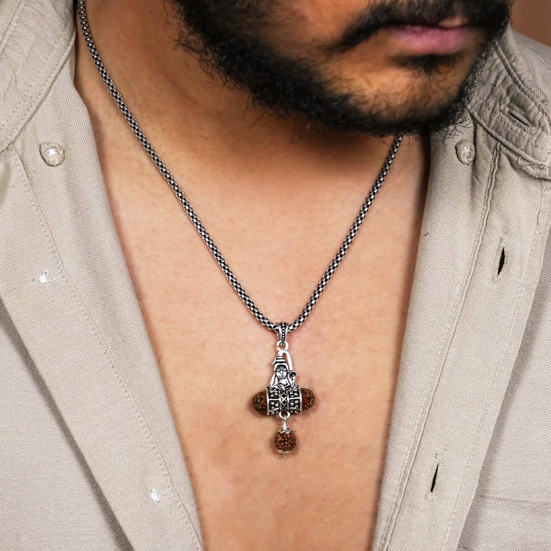 Prinjal Jewellers Rudraksha Shiva Pendant with Silver Chain - view 2