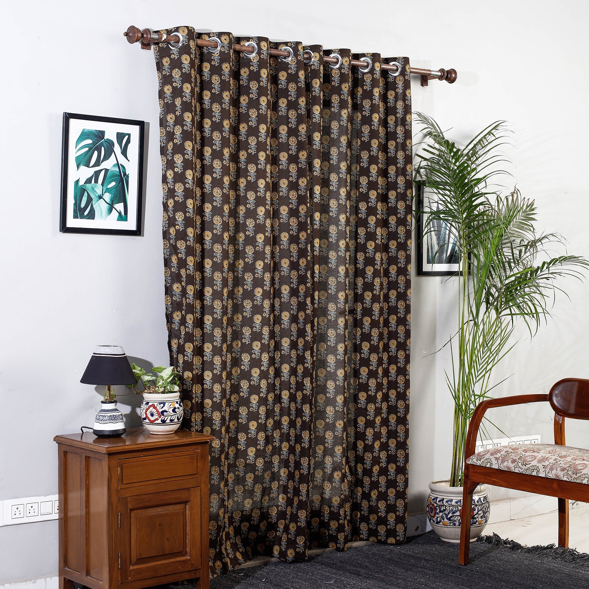NOORI BAZAR Brown - Sanganeri Block Printed Cotton Door Curtain (7 x 3 Feet) (Single Piece)
