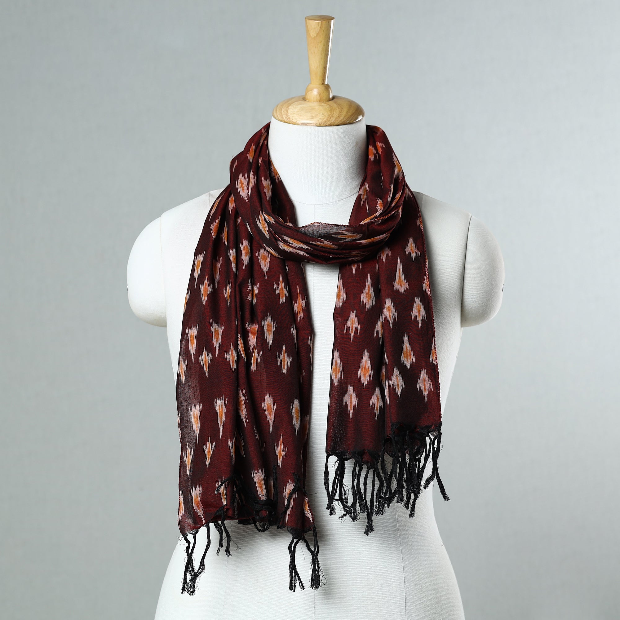 SOUTH KARGHA Brown - Handloom Mercerized Cotton Pochampally Ikat Stole 06