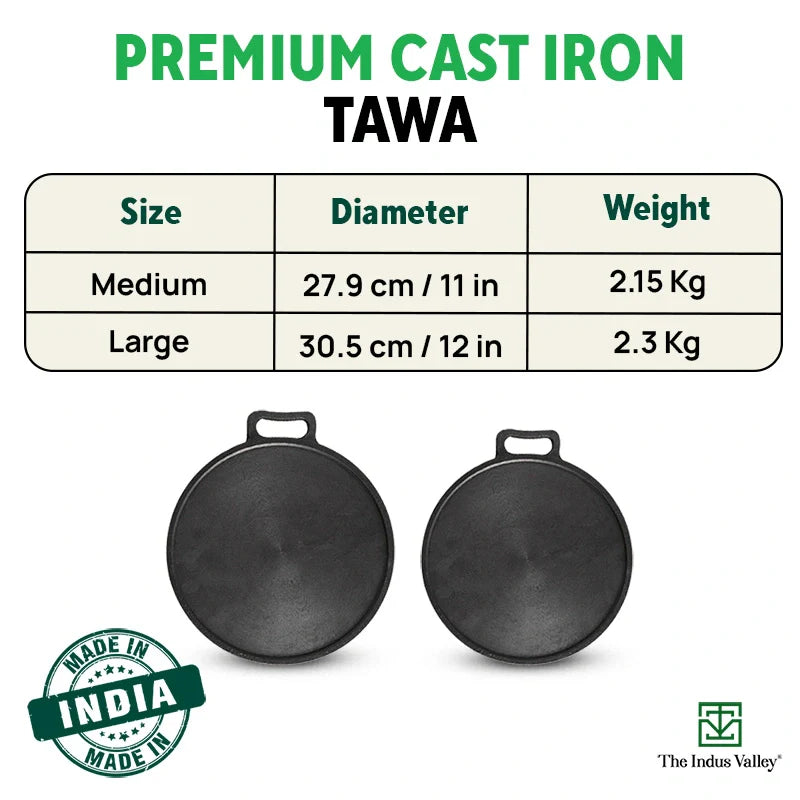 The Indus Valley Super Smooth Cast Iron Tawa,Pre-seasoned, Nonstick, 100% Pure, Toxin-free, Free ₹110 Spatula, 27.9cm/30.5cm, 2.15kg/2.3kg - view 3