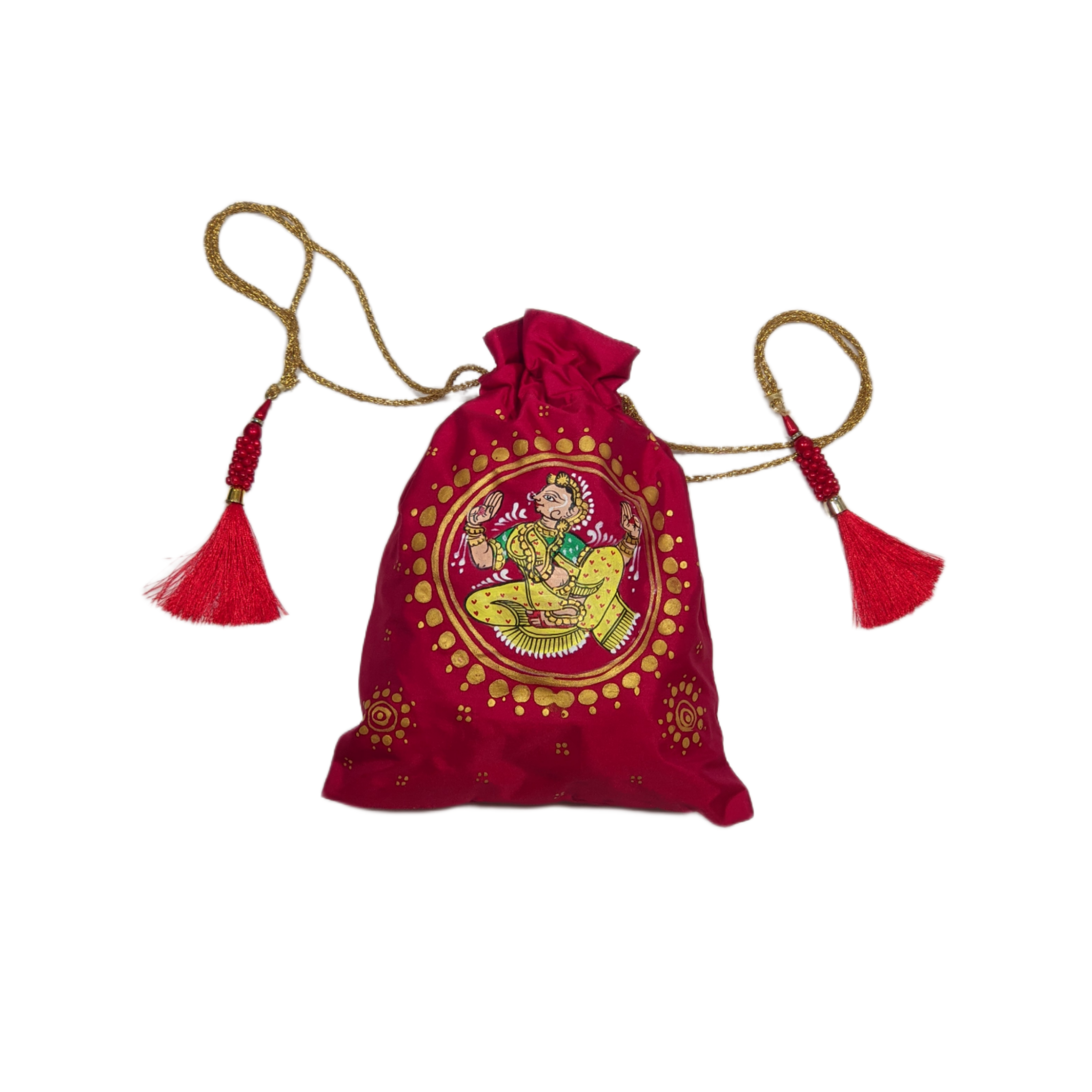 IndianVillèz Red Nartaki Pattachitra Potli Bag (Circle)