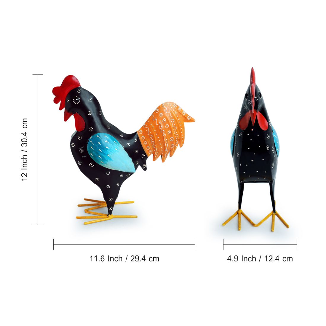 EXCLUSIVELANE 'Rooster Ruckus' Handpainted Garden Decorative Showpiece In Metal (12 Inch) - view 6