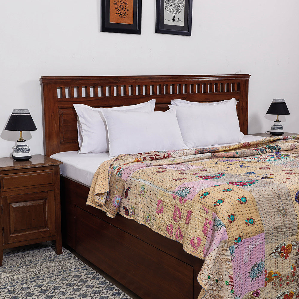 Cotton quilt gudri – HAVELI CHRONICLES Beige - Khambadiya Patchwork Patola Silk Cotton Quilt / Gudri / Blanket