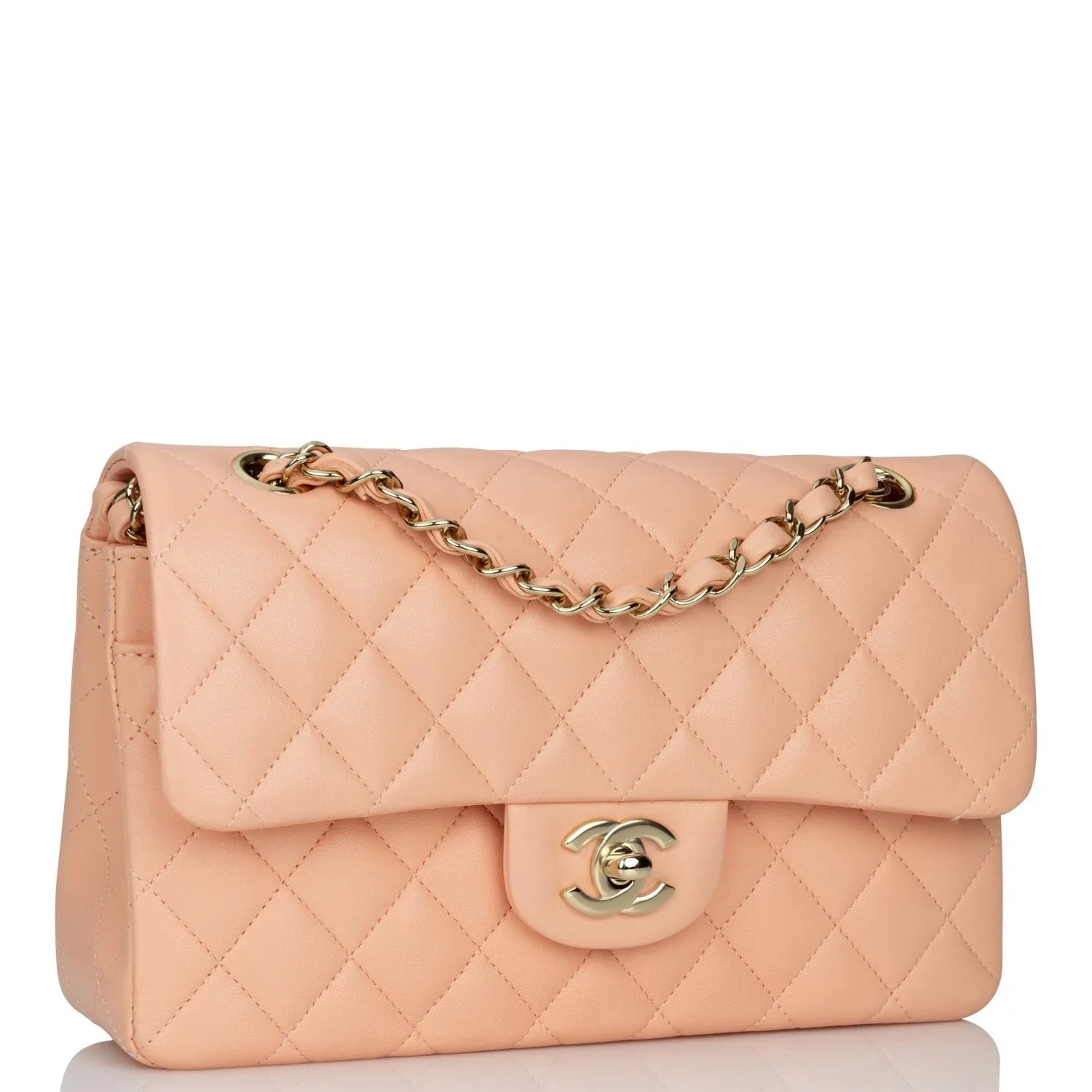 Cop Underdog Chanel Small Classic Double Flap Peach Lambskin Light Gold Hardware - view 2
