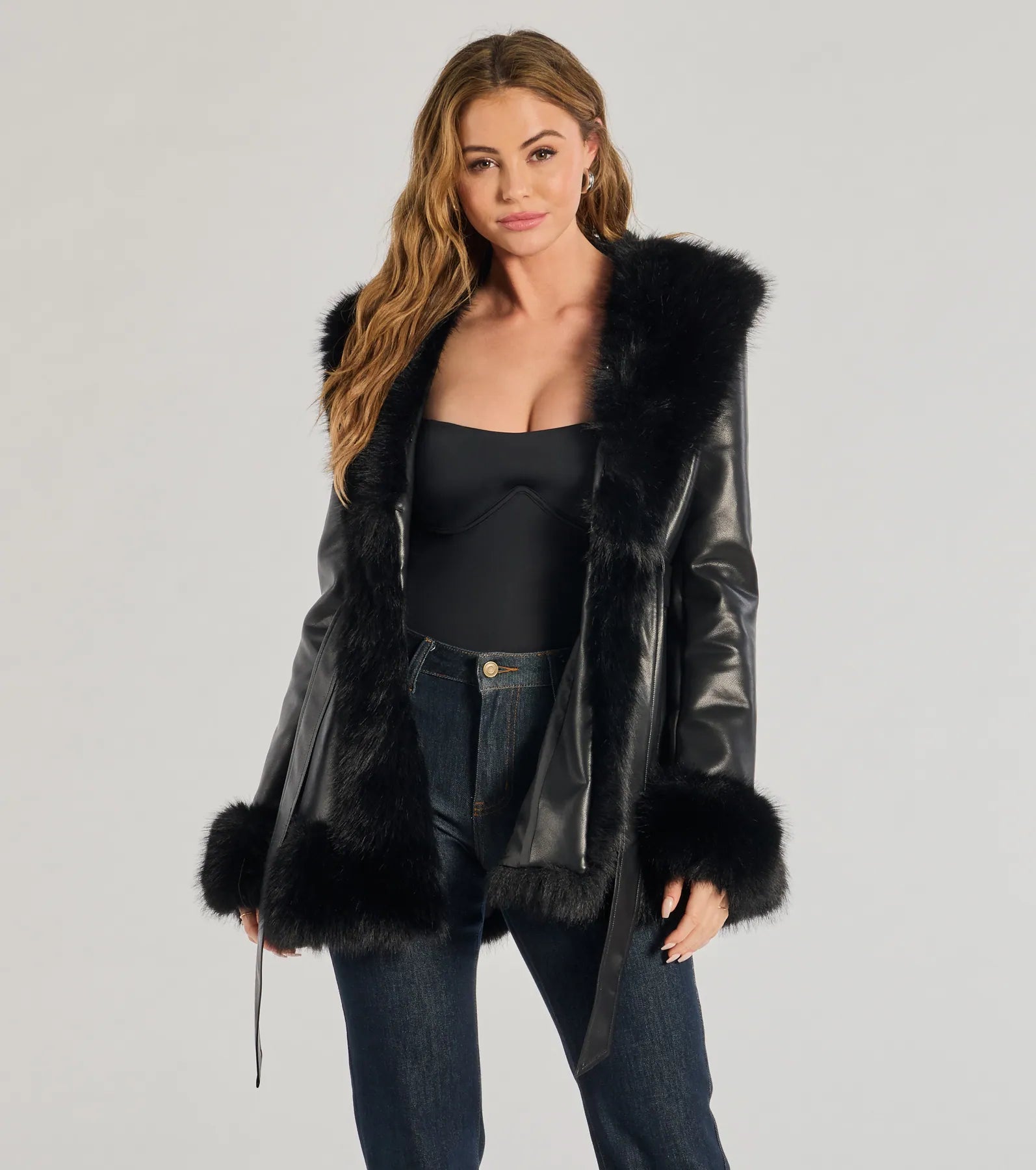 Windsor Muse Moment Faux Leather Trench Coat – BLACK