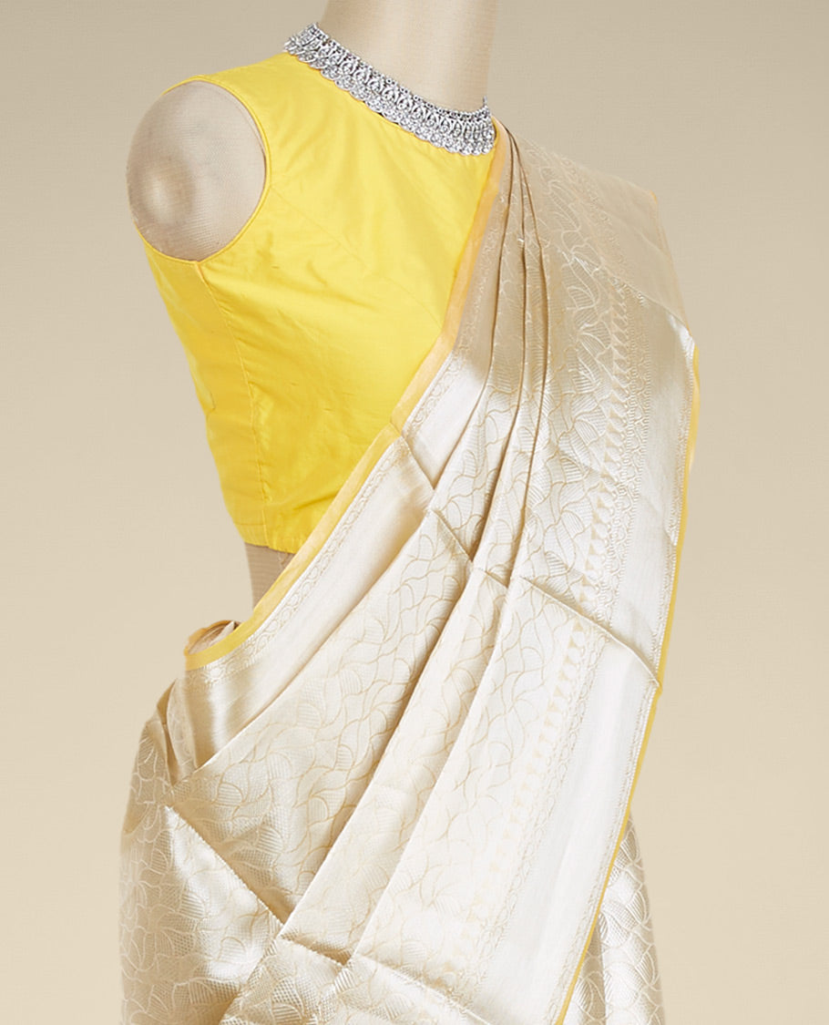 Pothys Sandal geometric zari jacquard design tissue silk saree, traditional zari border