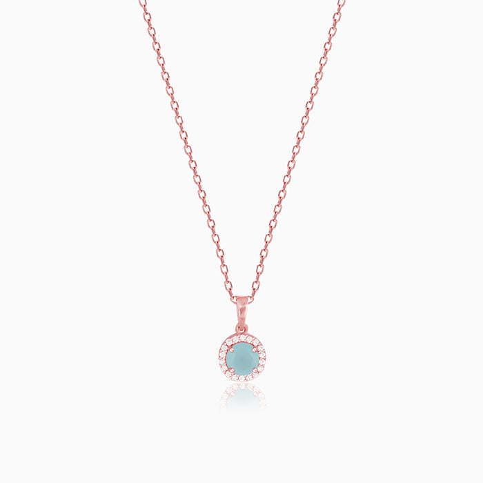 GIVA Jewellery Rose Gold Blue Halo Pendant With Link Chain