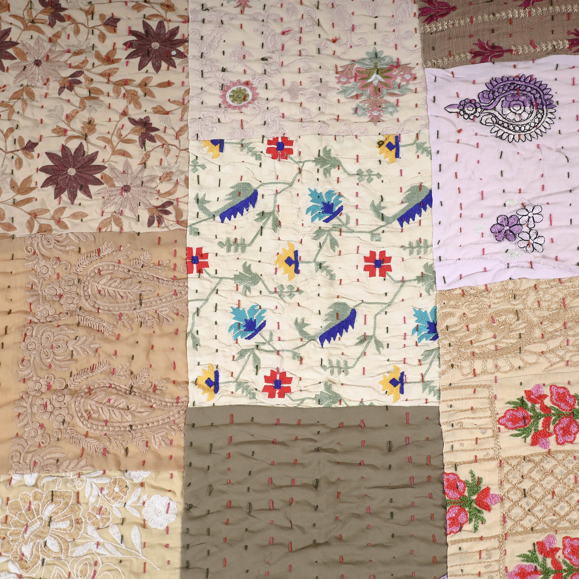 HAVELI CHRONICLES Beige - Khambadiya Patchwork Patola Silk Cotton Quilt / Gudri / Blanket - view 4